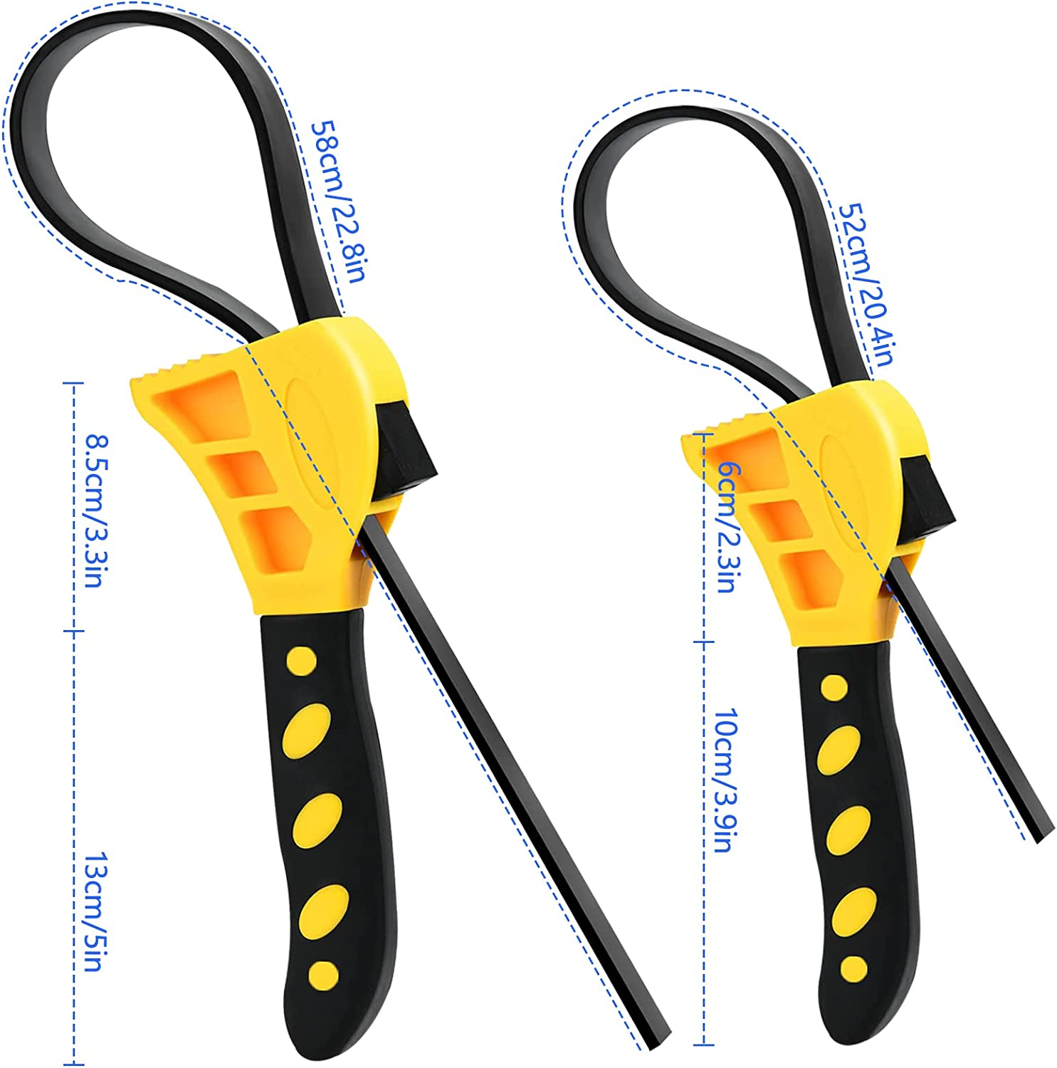 Strap Wrench Set, 2Pcs Universal Rubber Wrench with Anti-Slip Gloves, 22.8In & 18.8In Length Adjustable Rubber Belt Wrench Oil Filter Wrench, Jar Opener for Weak Hands, Pipe Wrench for Plumbers