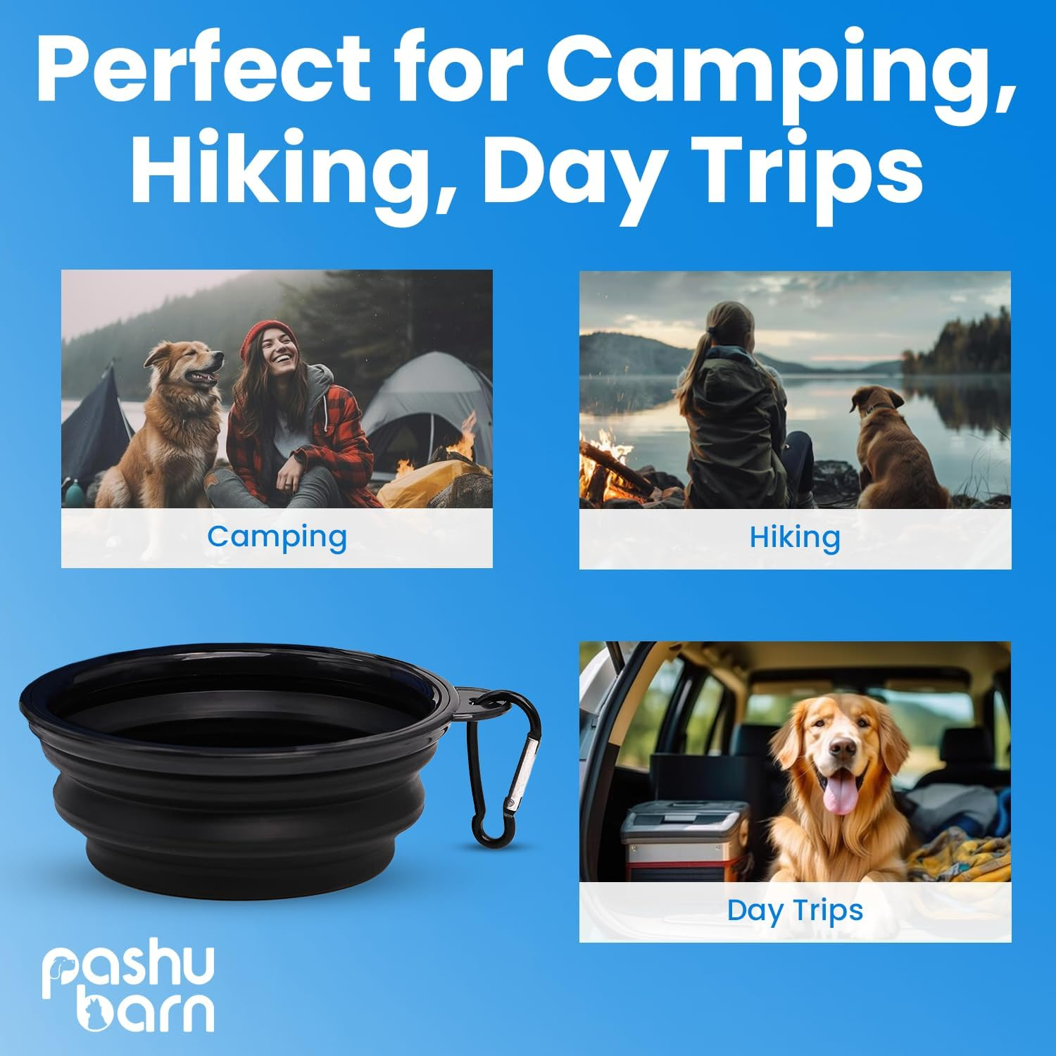 Set of 2 Collapsible Dog Bowls for Food & Water - Extra Large 1000Ml and Small 350Ml- Portable, Foldable Travel Dishes with Leash Attachment - Ideal for Puppies - Black (XL) & Black (Small) image number 3