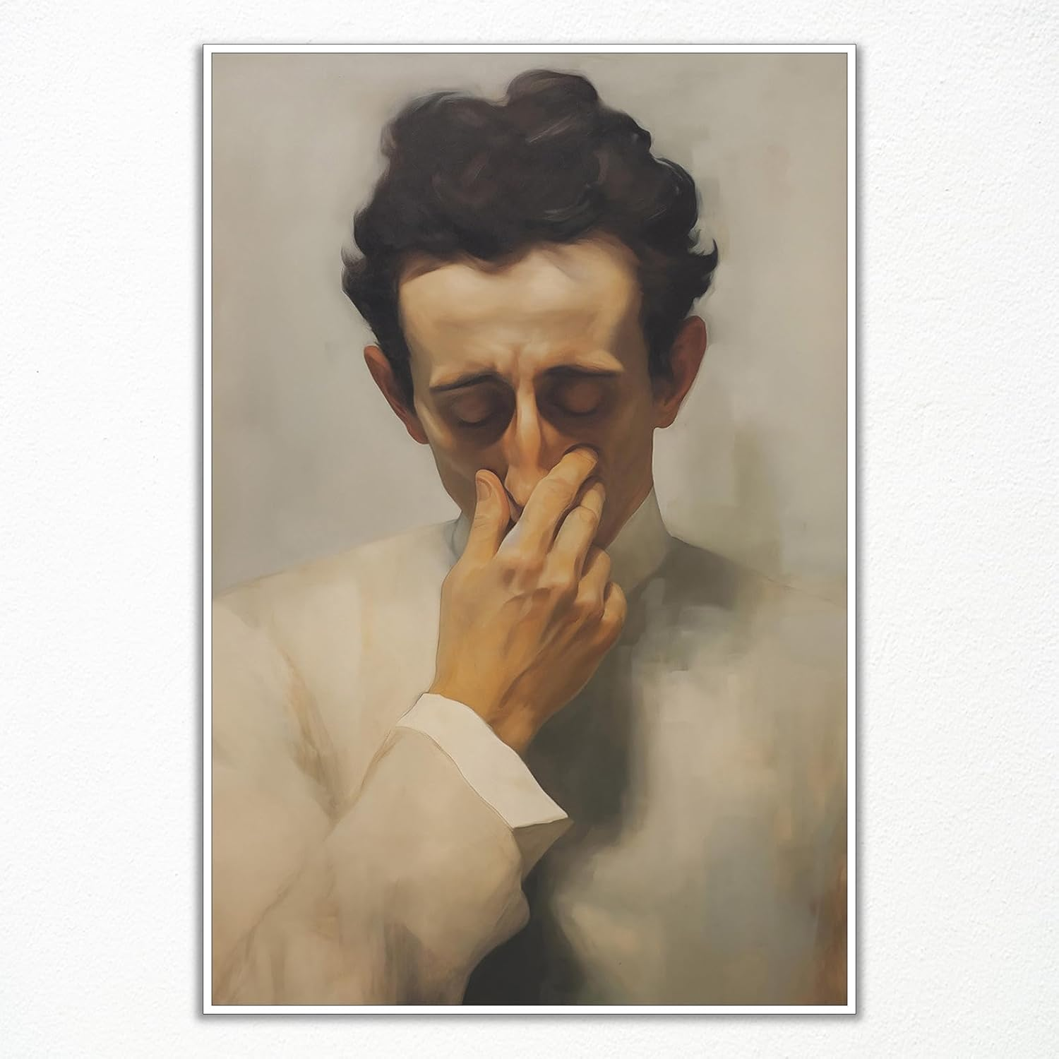 XMJJQQ Classical Mona Lisa Painting Bathroom Canvas Wall Art, Vintage Funny Bathroom Poster, Humor Amusing Toilet Art Prints, Bath Girl Pinching Nose Funny Wall Decor 16X24In Unframed