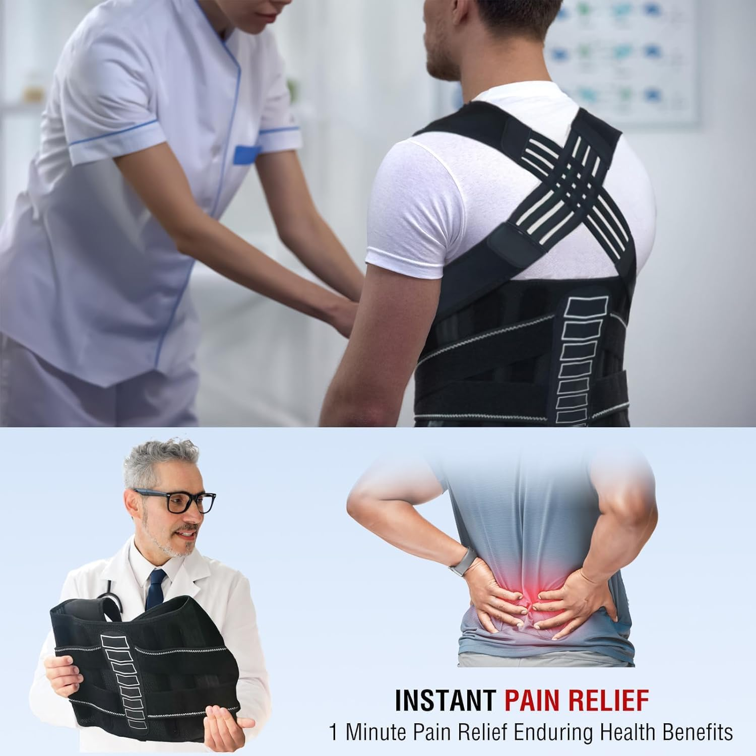 Back Support Posture Corrector for Women Men, Shoulder Supports & Immobilizers Scoliosis and Hunchback Adjustable Belt Back Brace for Lower Back Pain Posture Trainer - Black (XL) image number 1