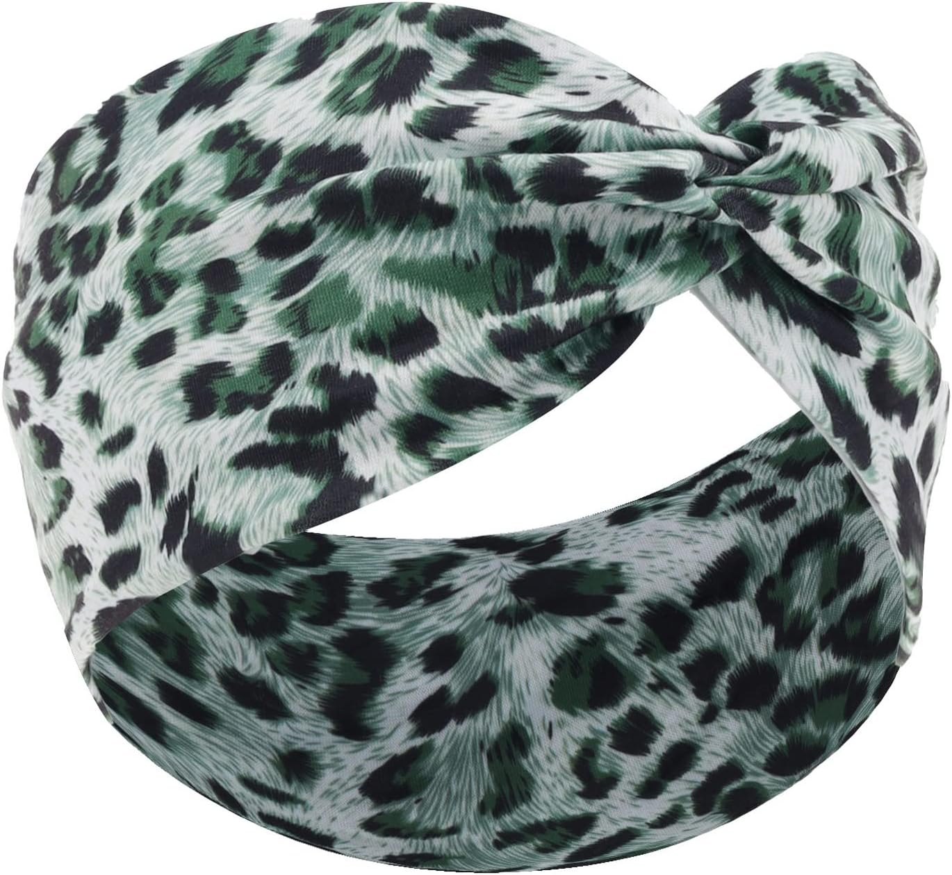 Woration Headband Yoga Leopard Print Cross Wide Elastic Headwear Head Wrap Hairband Twist Turban Knot Headwrap Hair Accessories for Women, Girls - Green