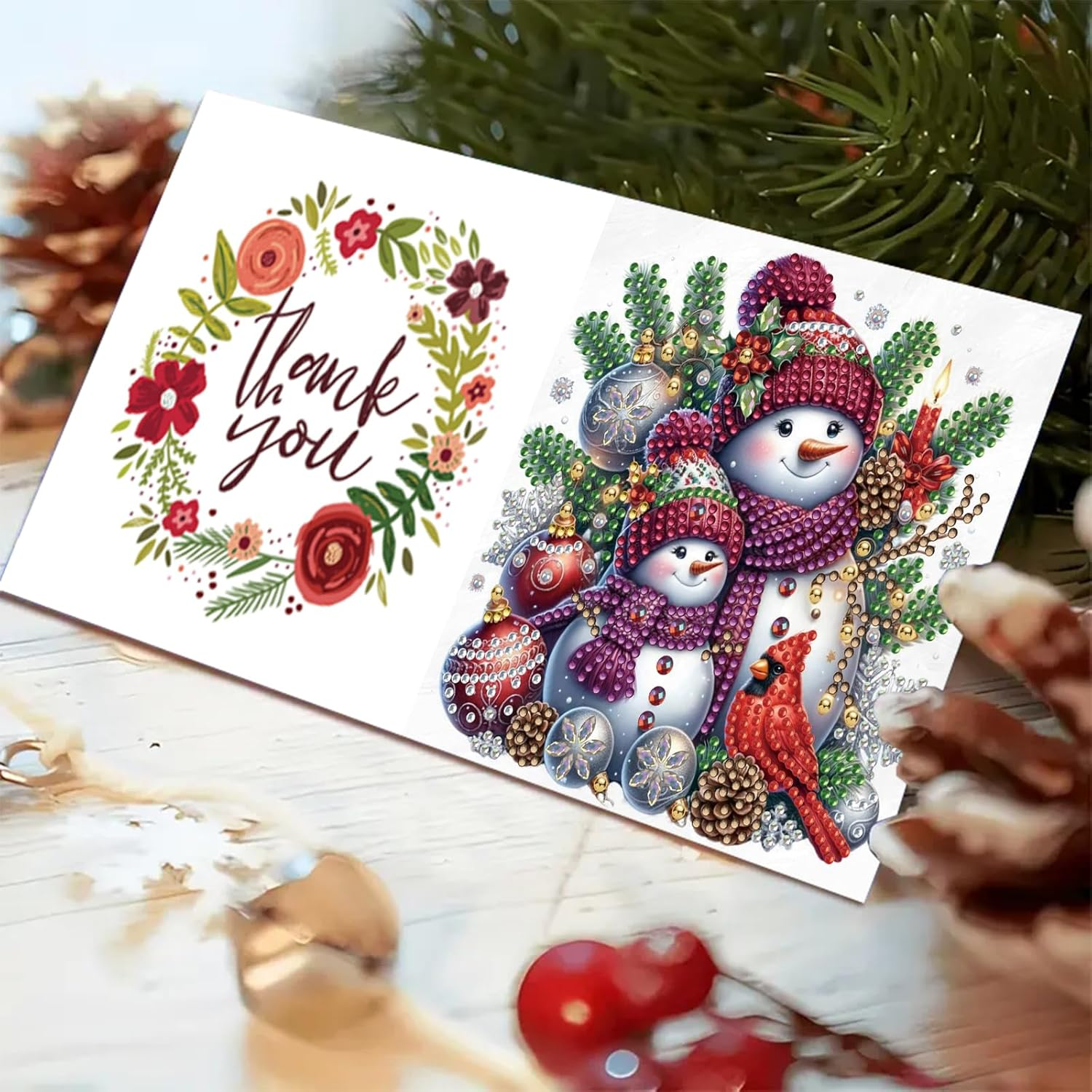 Awesocrafts 6Pcs Diamond Art Christmas Cards Craft Kits XXX, DIY Diamond Painting Cards Sets, 5D Diamond Art Cards with Envelopes, Postcards for Handmade Gift, Xmas Gift 30 * 15Cm (Snowman) - Animal image number 3