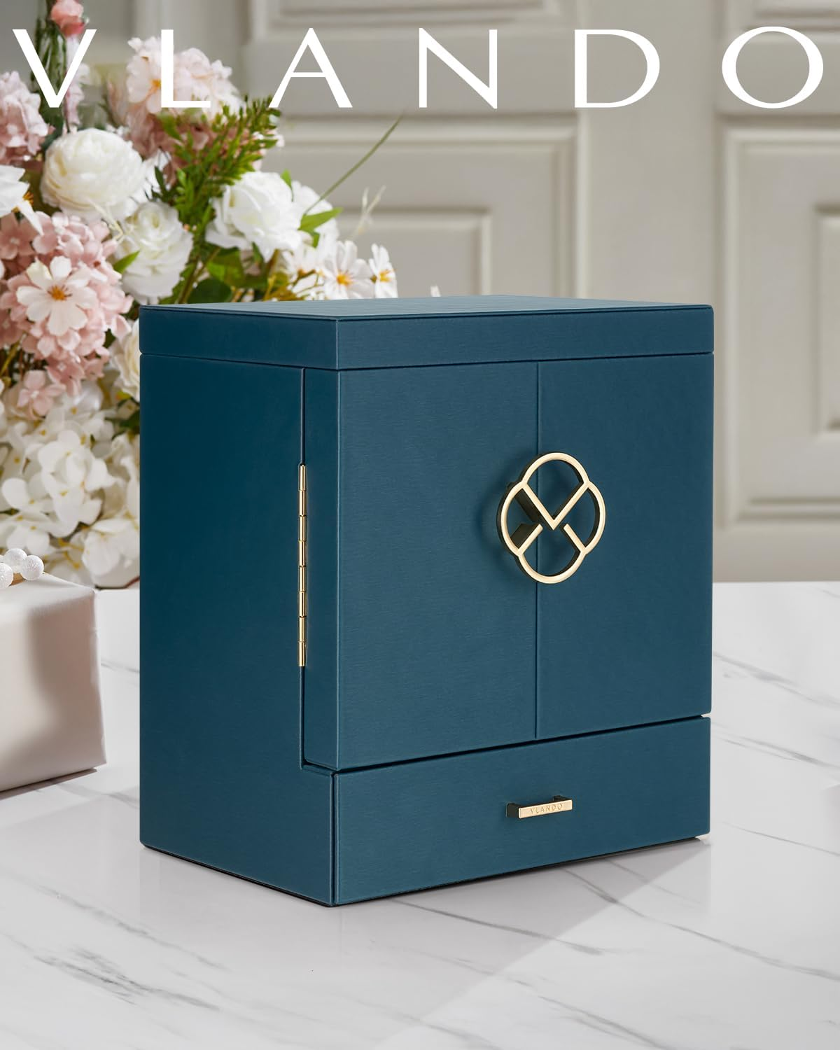 Vlando Jewellery Box, Huge Faux Leather Jewellery Boxes Jewellery Organiser,Earring Neckace Ring Storage Case for Women,Home Storage & Organisation,Girl Gift Green image number 2