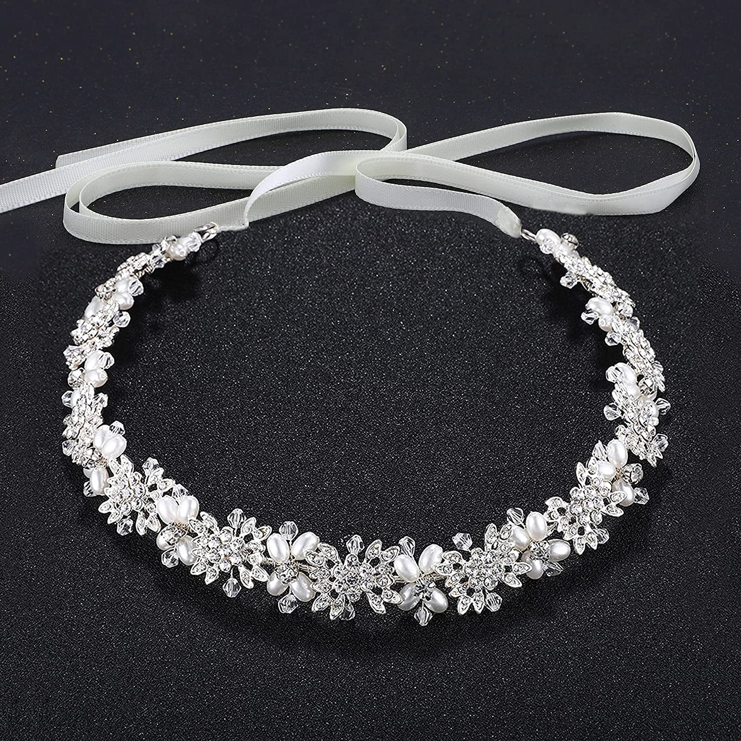 Ammei Silver Bridal Headpiece Flower Design Wedding Headband Bridal Hair Accessories (Silver)