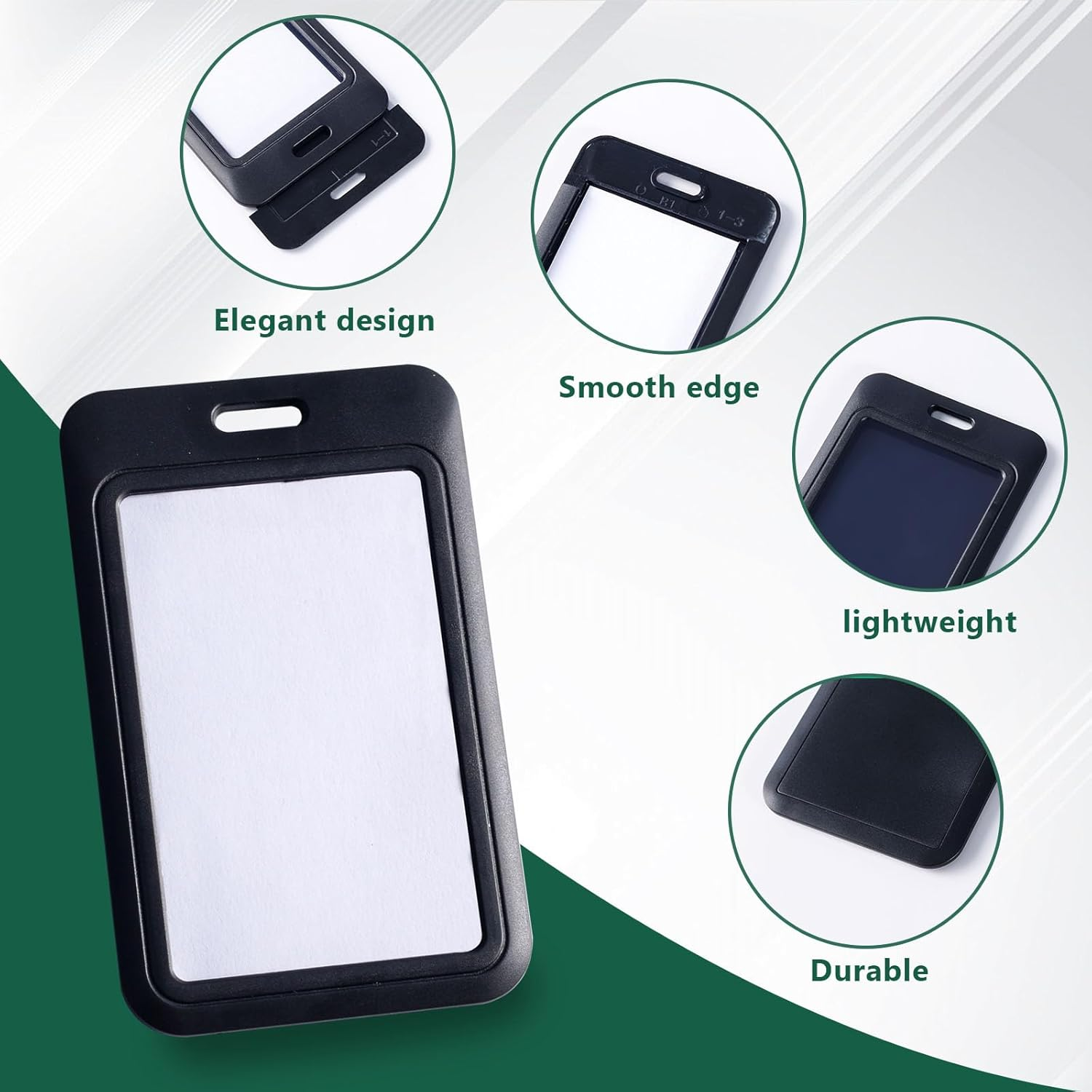 12 Pcs Sliding ID Badge Holders Black Hard Plastic Cover Holder Vertical Card Case Protector Pouch with Clear Window for Office School Nurse ID Credit Cards