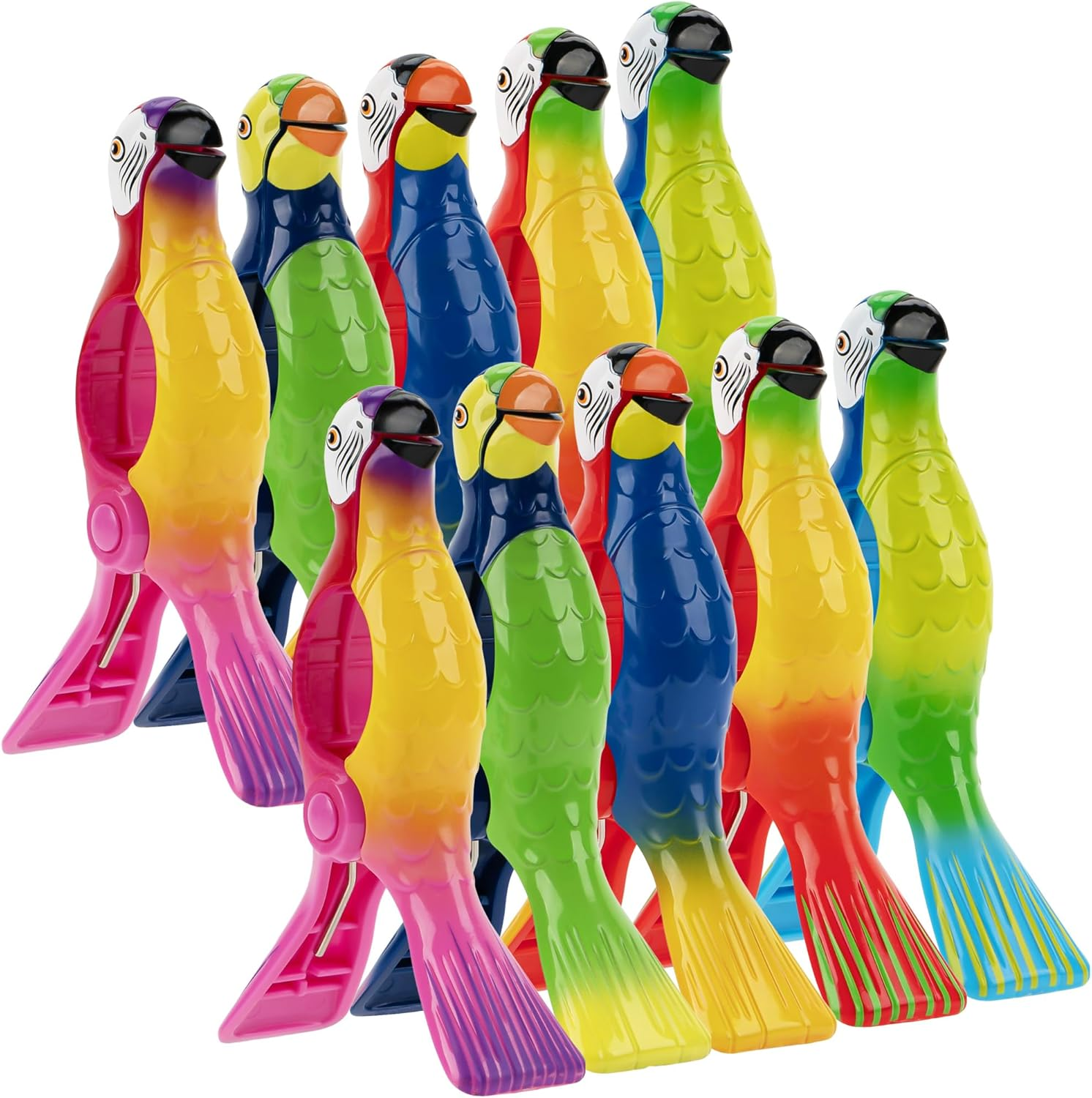 SHIDOW Beach Towel Clips, Jumbo Size Towel Clips for Beach Chairs Cruise Pool Patio or Daily Use Secure Hang Seal, Set of 10 (Parrot,5 Style) image number 2