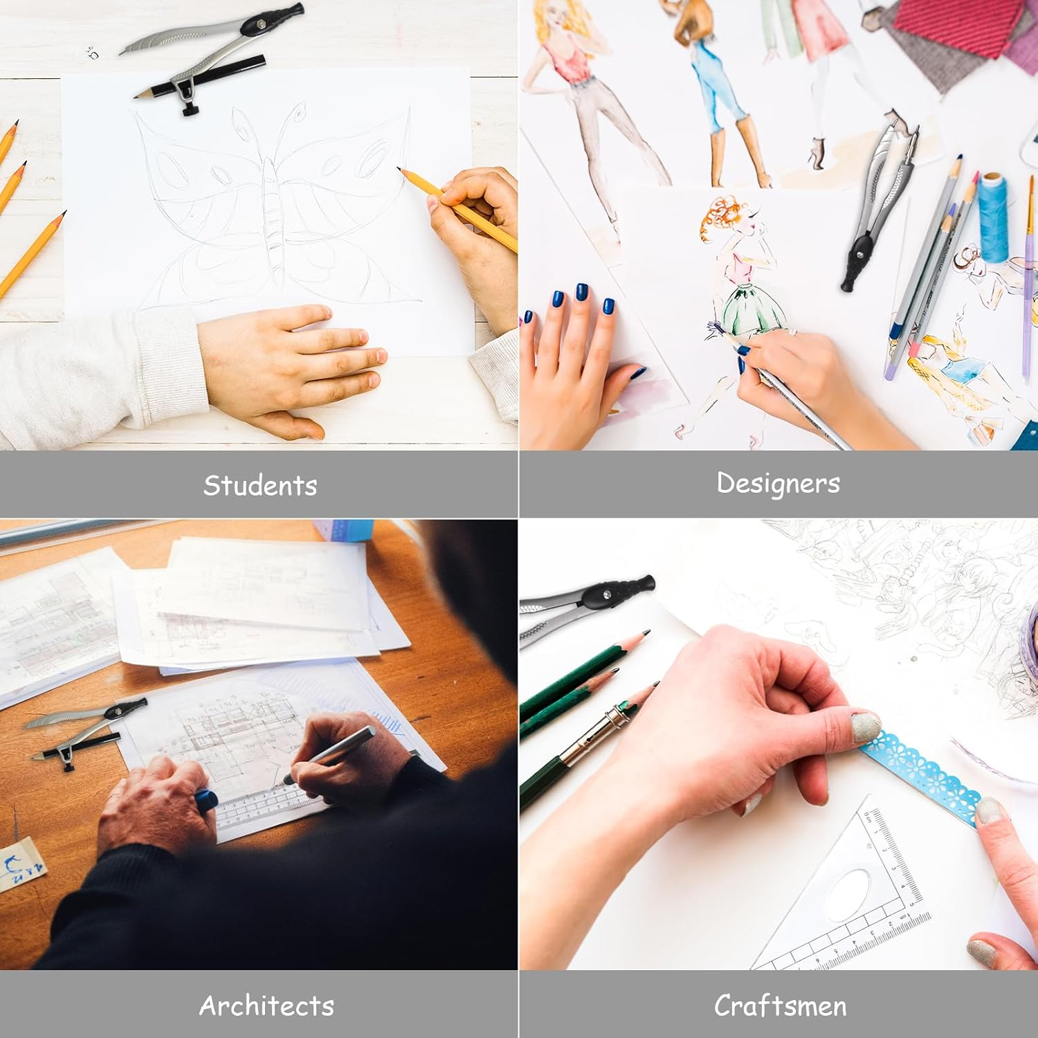 SAYEEC Geometry Set, 10 Pcs Math Protractor Compasses Kit with Ruler, Triangles, Eraser, Sharpener, Lead Refills, Pencil, Storage Box, Drafting Drawing Tools for Architects Engineers Artists Students image number 4