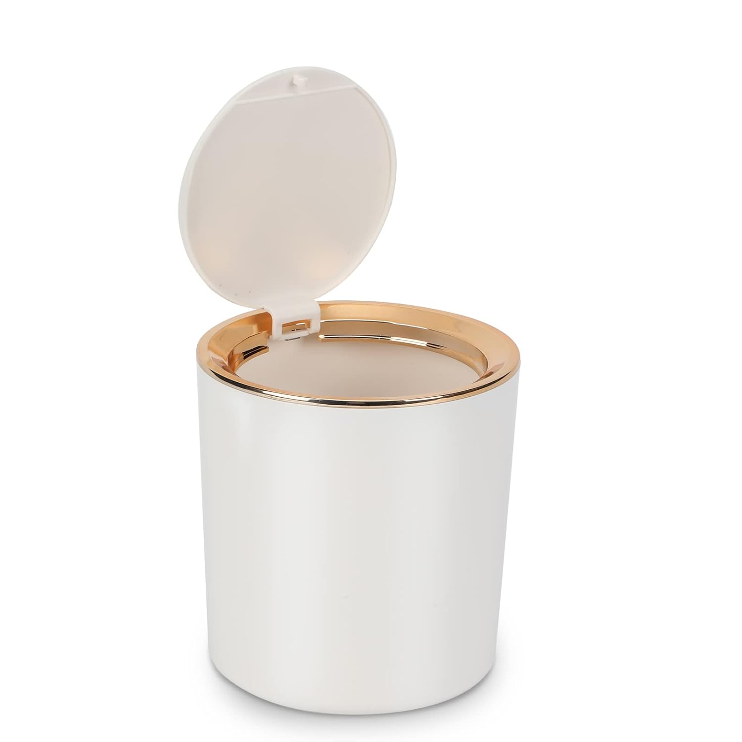 Small Trash Can Wastebasket with Lid round 2.6L Mini Desk Top Bin for Vanity Bathroom Bedroom Kitchen Office,Abs