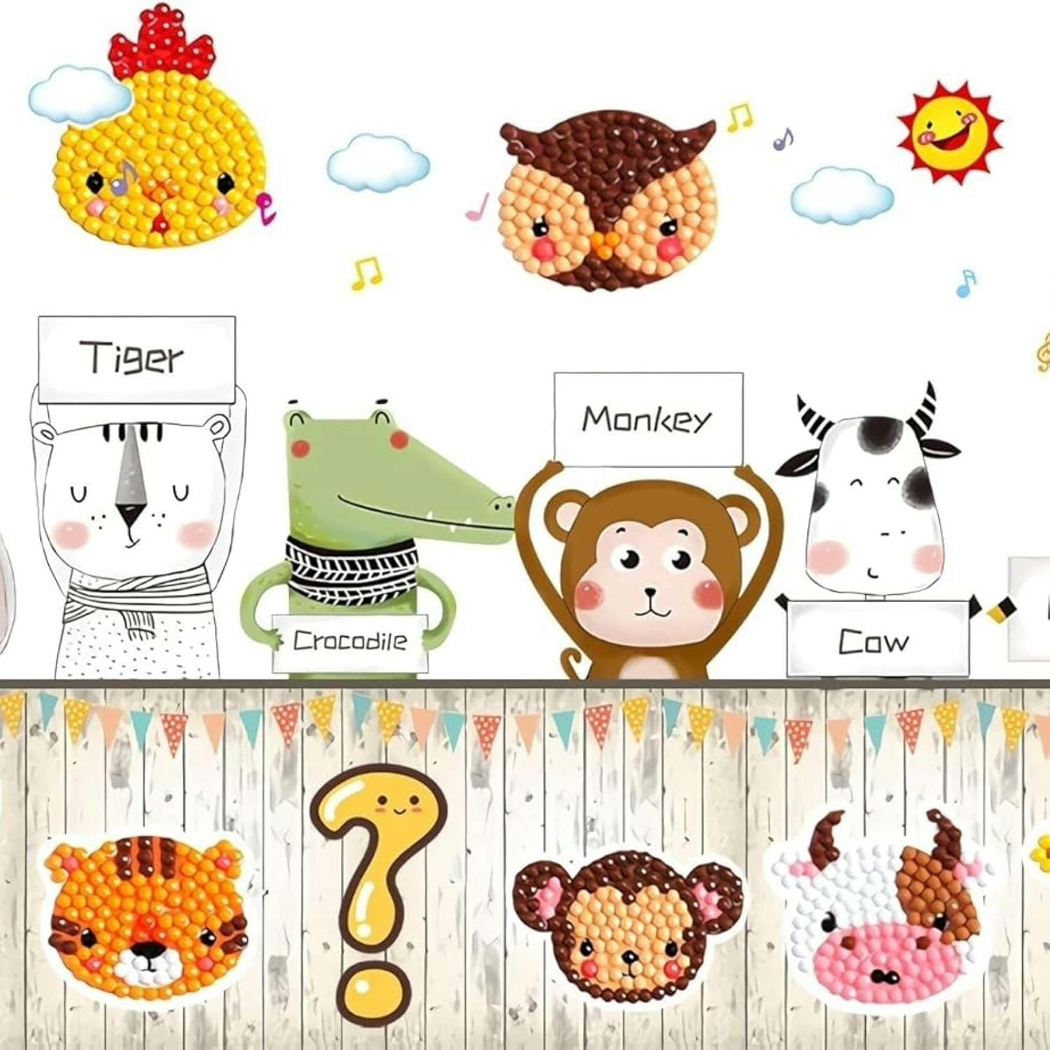 Hilleo Diamond Art Kits for Kids Adults Beginner 24Pcs DIY Animal Stickers Diamond Painting Kit Gem Art for Kids Boys Girls image number 2