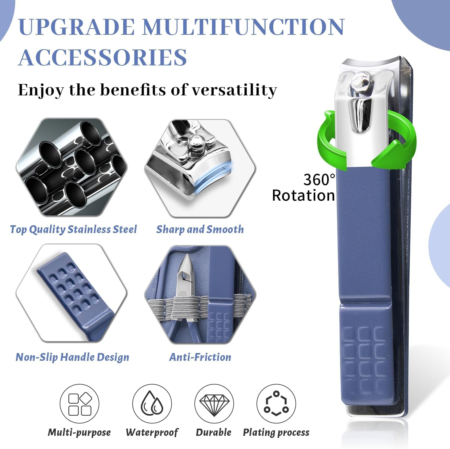 Manicure Set, Nail Clippers Pedicure Kit, 16 Pieces Stainless Steel Manicure Kit, Personal Nail Care Tools, Professional Grooming Kits with Travel Leather Case for Thick Nails (Blue) image number 3