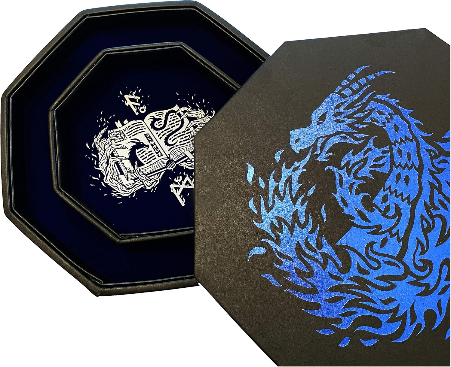 Fantasydice- Purple -Fire Dragon-Dice Tray - 8" Octagon with Lid and Dice Staging Area - for Dice, Board Games, Tabletop Rpgs like D&D (DND) 3.5 and 5E, Call of Cthulhu, Pathfinder, Shadowrun and More