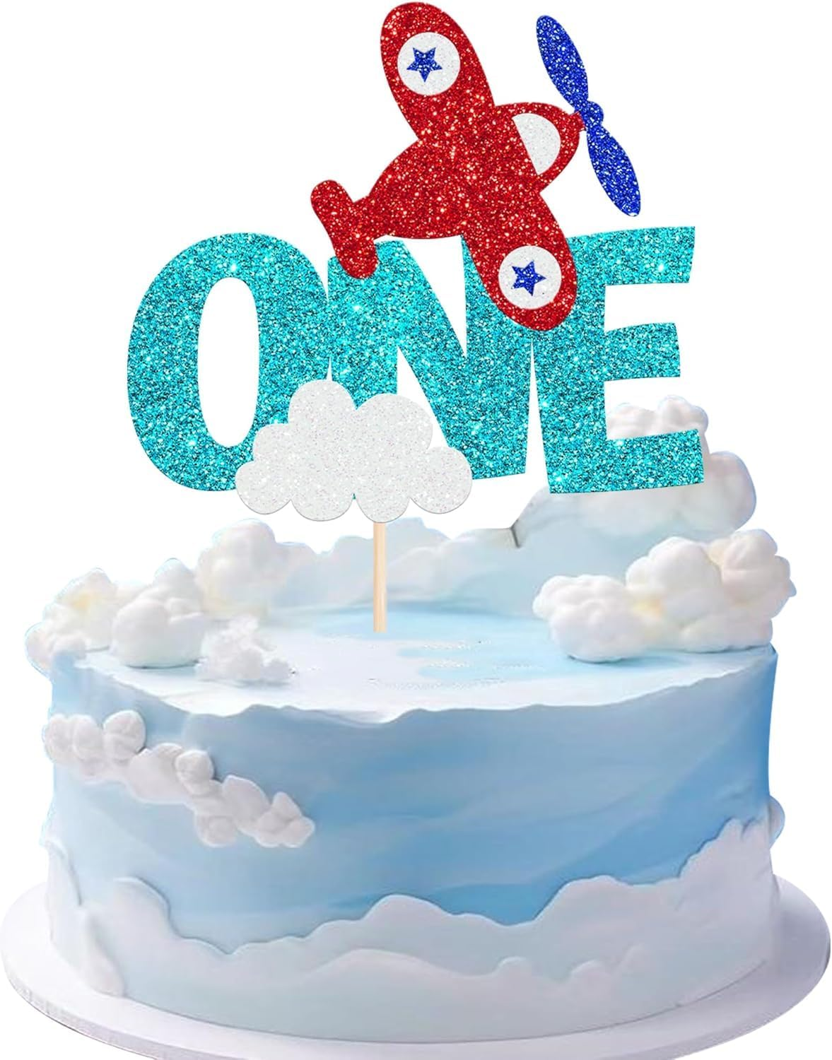 1 Pack Two Airplane Cake Topper Glitter Airplane Sign Oh How Time Files Cake Pick Second Birthday Cake Decorations for Plane Theme 2Nd Year Old Baby Shower Birthday Party Supplies