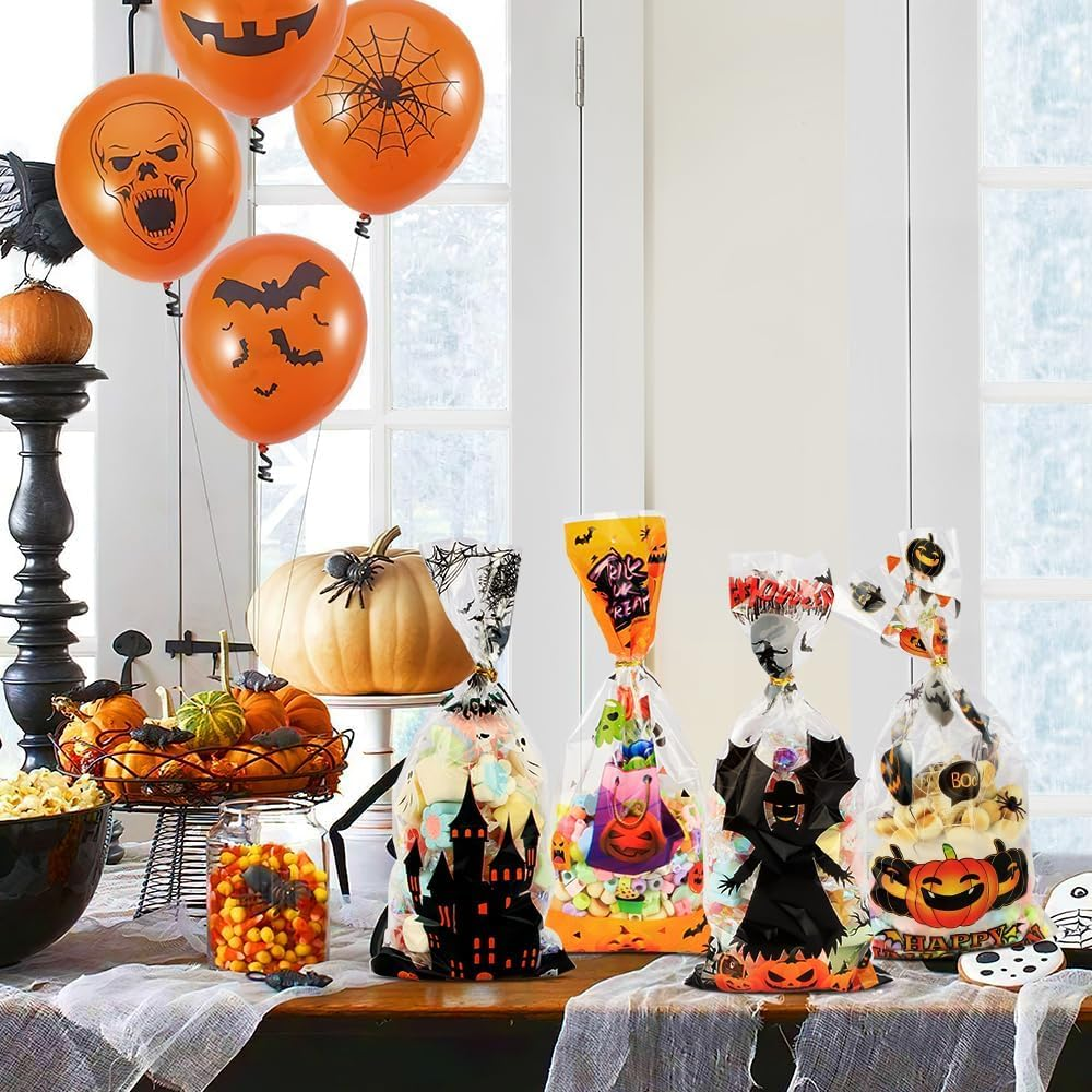Halloween Treat Bags Halloween Candy Bags Halloween Cellophane Treat Bags 200PCS Halloween Cello Cookies Goodie Gift Snacks Bags with Twists Tie for Halloween Trick or Treat Party Favors Supplies image number 6
