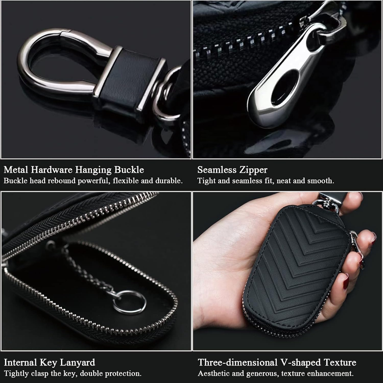 Leather Car Key Fob Cover, Key Case for Keychain Car Key Chain Case Holder Auto Key Shell Unisex Mens Womens image number 4