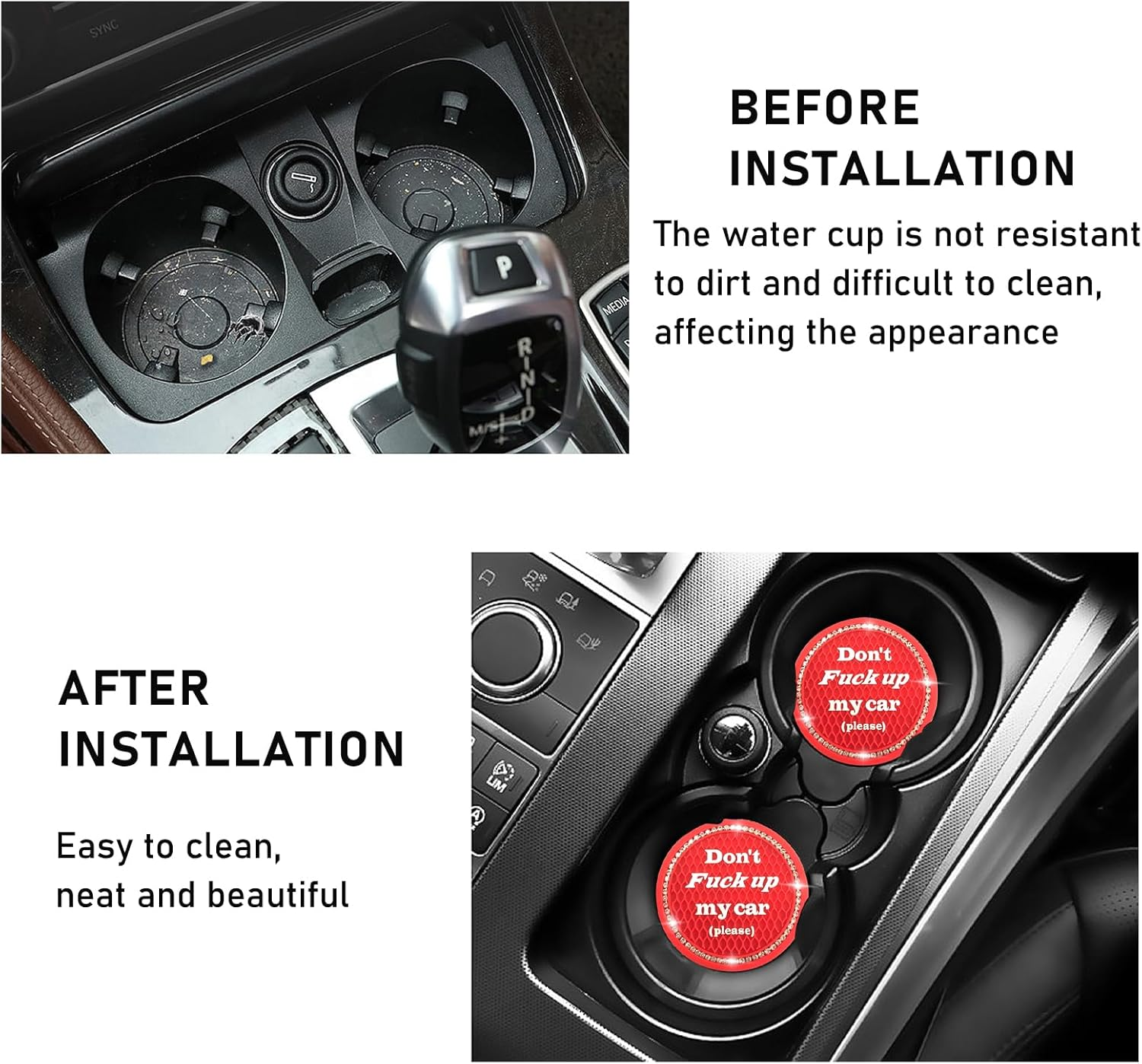 Kewucn 2 Pack Bling Car Cup Holder Coasters, 2.77 Inch Anti-Slip Soft Rubber Crystal Rhinestone Auto Cup Insert Pad, Universal Vehicle Interior Decor Accessories for Car SUV Truck (Red) image number 3