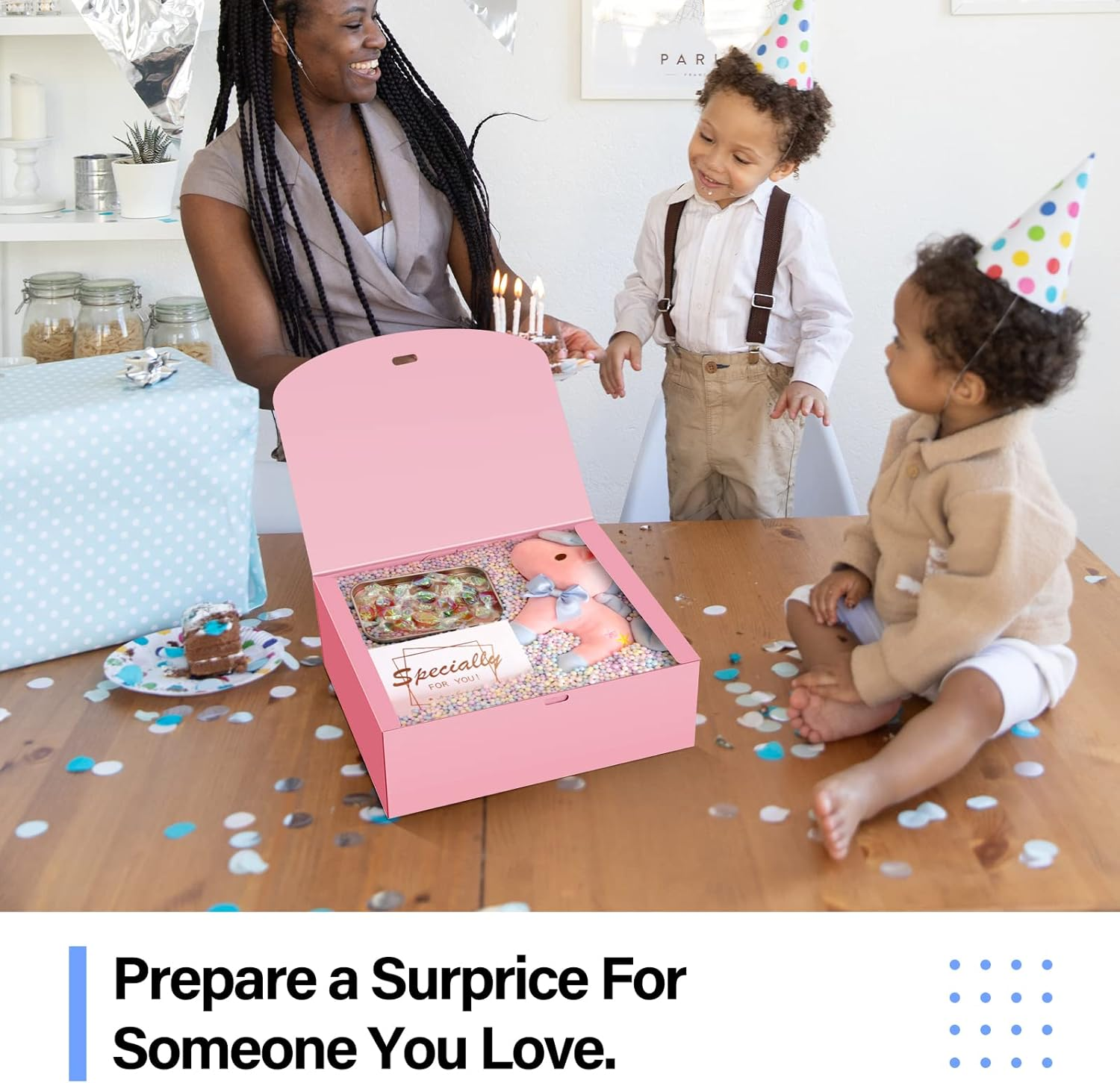 PEKGRIL 15 Pcs Gift Boxes with Lids, Pink 10X8X4 Inch Gift Boxes, Bridesmaid Proposal Box with Ribbon, Kraft Paper Boxes for Wedding, Packaging, Present, Birthday, Christmas, Party - Blue image number 4