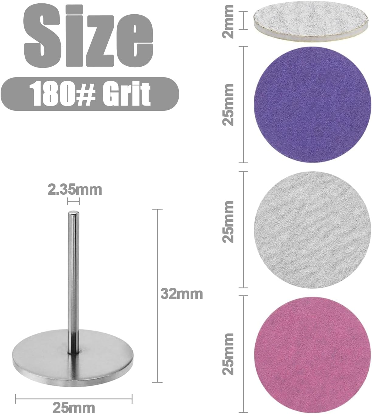 60 Pcs Sanding Paper Discs with 1 Pc Metal Nail Drill Bit Self-Adhesive Sand Paper Disc Pads Polisher for Manicure Pedicure Supplies Tools Foot E-File, 180# Grit