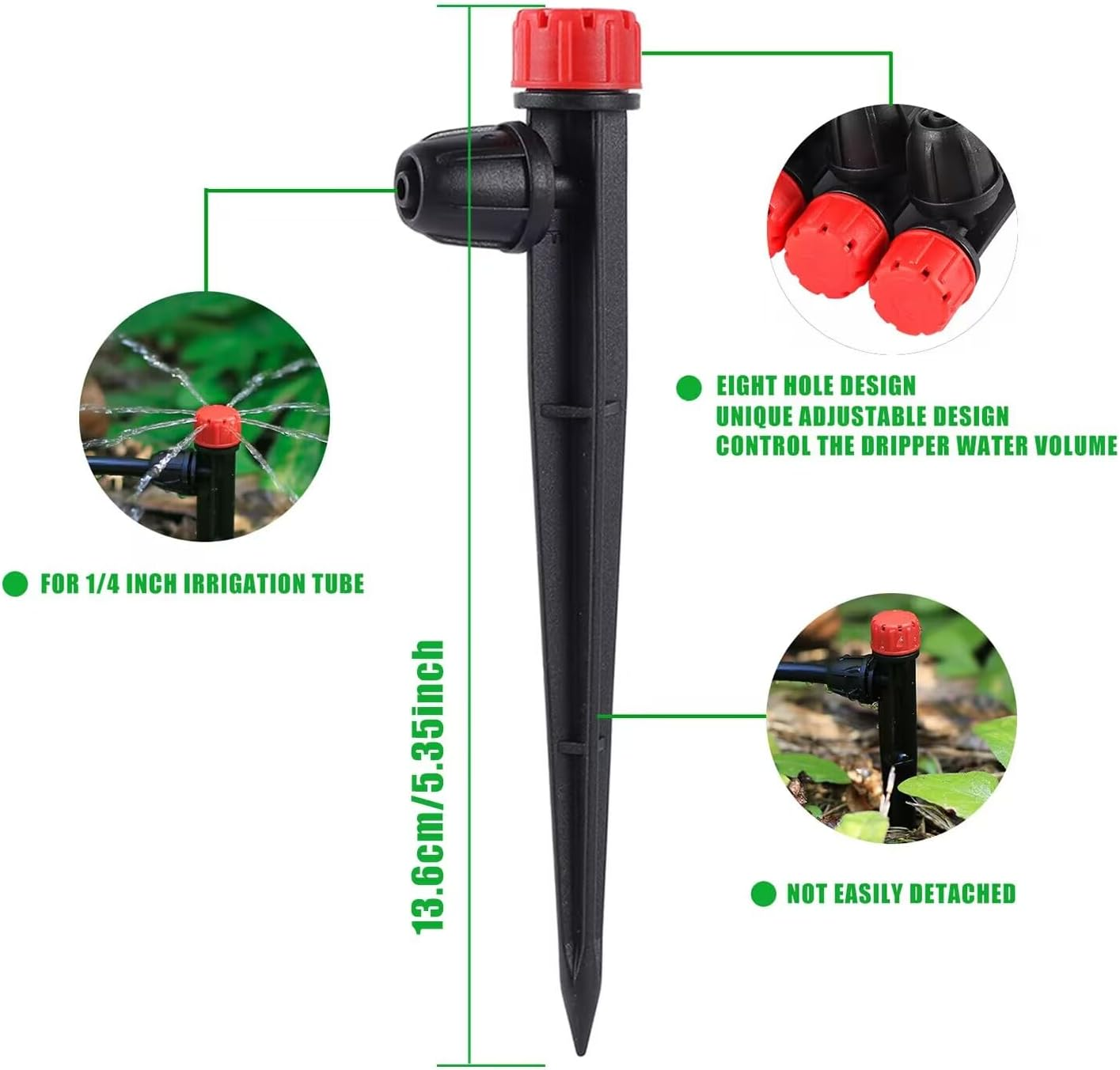 Drip Irrigation Emitters Adjustable 360 Degree Drip Emitters on 5" with Stake for 1/4" Drip Irrigation Tubing,Irrigation Drippers Ideal for (4-7Mm) Garden House Watering System. (25Pcs-Red Drip) image number 1