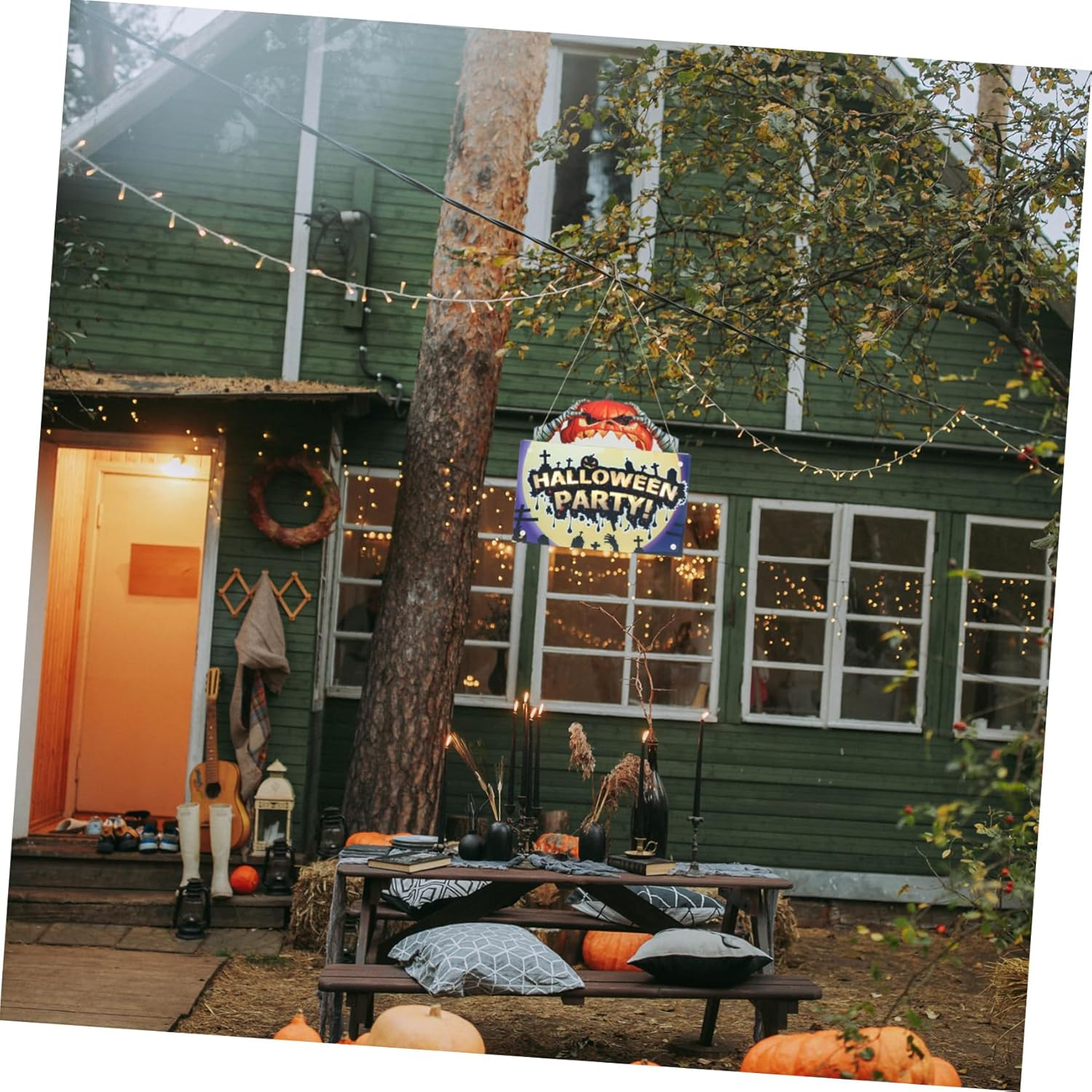 Wooden Halloween Door Sign Decorative Haunted House Prop Lighted Hanging Sign for Halloween Party Decor image number 1