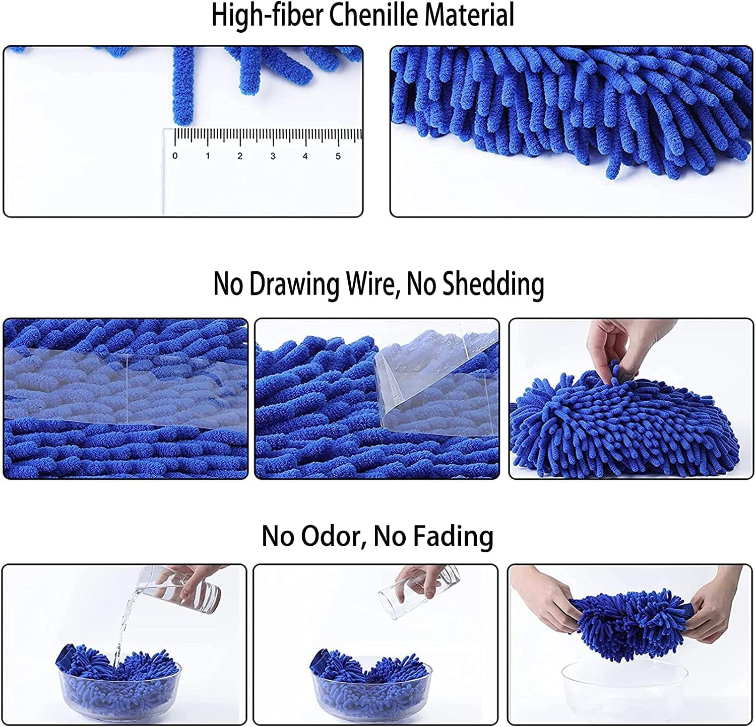 GPSTRJ Car Wash Mitt, 2-Pack Chenille Scratch-Free Microfiber Car Wash Mitt (9.4''X7.8''), Car Cleaning Glove, Drying Wash Mitt image number 3