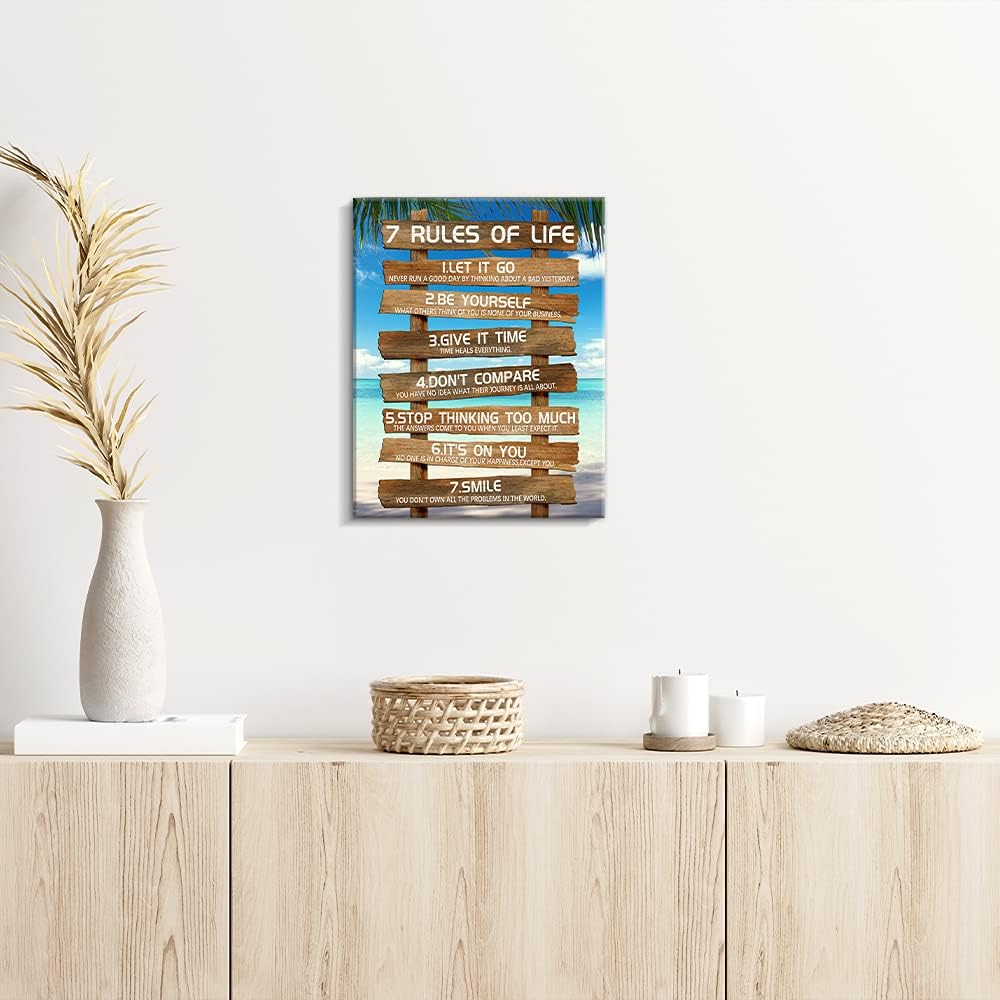 Kas Home Inspirational Wall Art - 7 Rules of Life Motivational Canvas Wall Decor Beach Positive Quotes Living Room Rustic Framed Art Gift for Bedroom Bathroom (12 X 15 Inch, Brown - 7 Rules) - Brown - 7 Rules image number 4