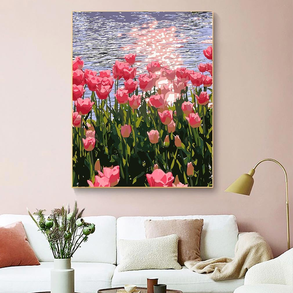 Paint by Number for Adults Beginners,12" Wx16 L Canvas for Painting Kits for Adults in Colorful Box,Paint by Numbers for Home Wall Art Decor-Tulip image number 3