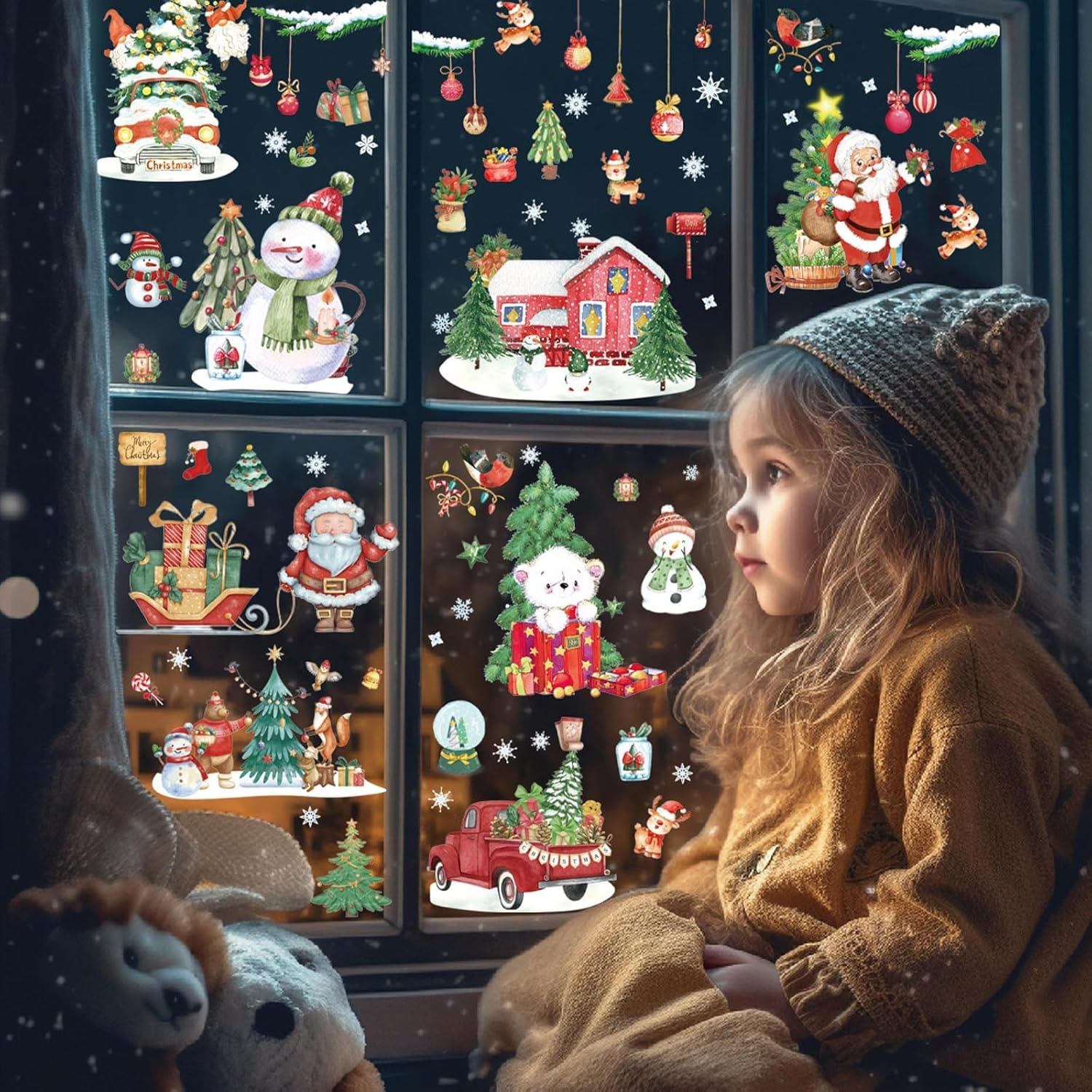 12 Sheet 260 Pcs Christmas Window Decals Stickers for Glass, PVC Double Sided Static Clings for Christmas Glass Decoration, Xmas Window Decals Gingerbread Stickers for Party Home Office Decor image number 6