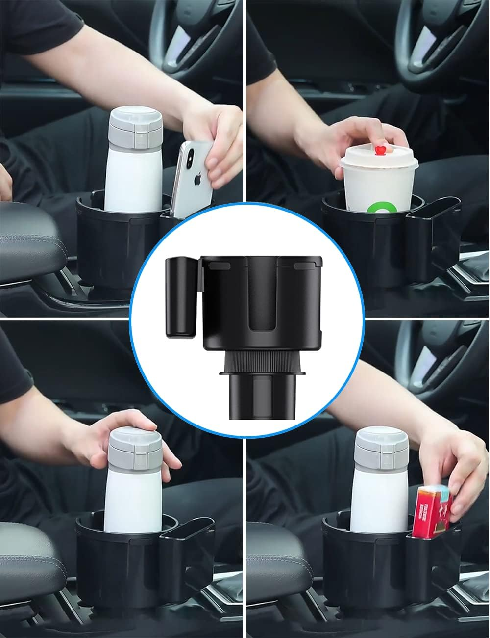 Car Cup Holder Expander Adapter with Phone Holder, 2-In-1 Adjustable Car Cup Holder, Multifunctional Automotive Cup Organizer with 360&deg; Rotating Base for Car, Universal Car Cup Storage Container image number 5