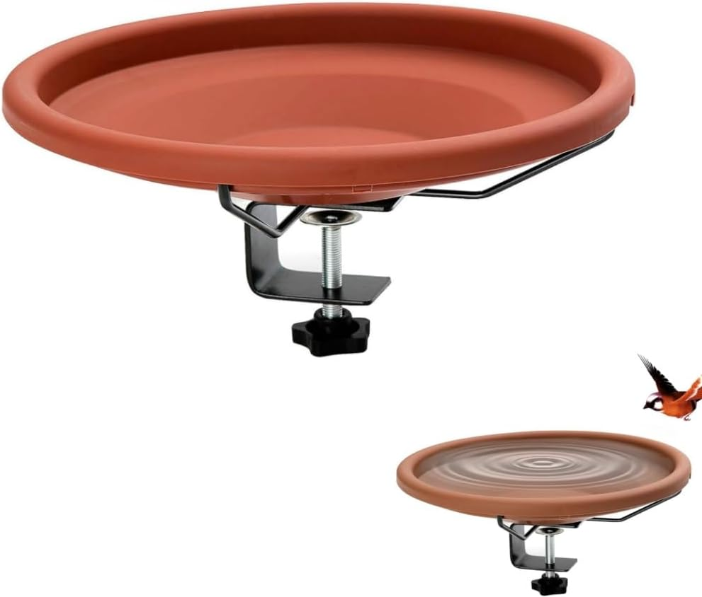30 Cm Deck-Mounted Unheated Bird Bath Bowl with Detachable Fence Clamp for Balcony Railings image number 2