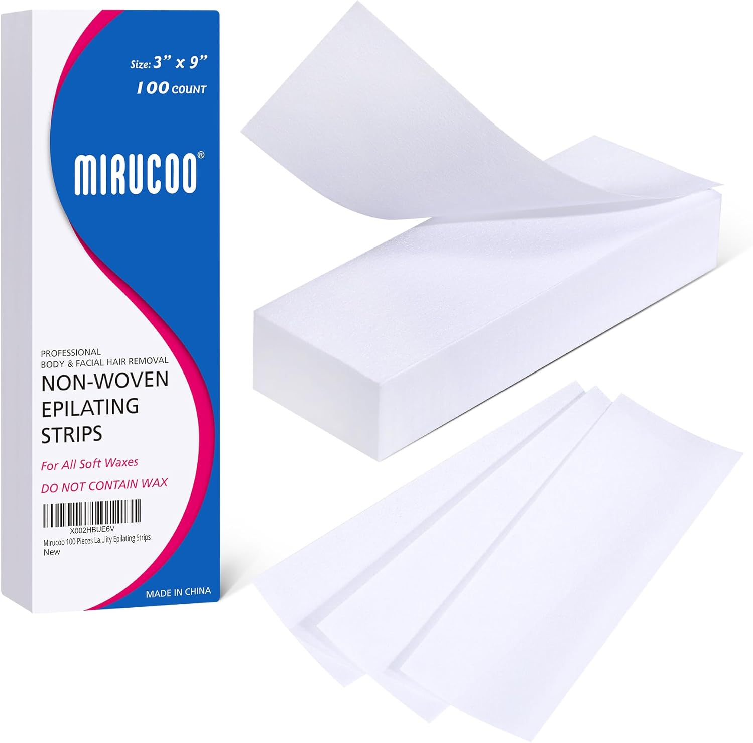 100 Pieces Large Non-Woven Wax Strips for Body and Facial Hair Removal, 3 Inches X 9 Inches Salon Quality Epilating Strips image number 1