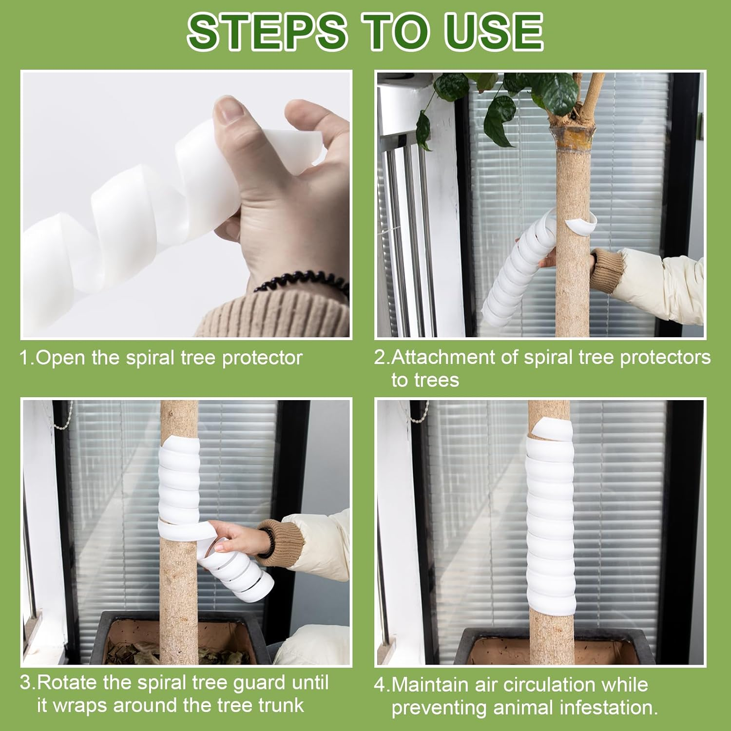 6 Pcs Tree Trunk Protector-2 Size Plastic Spiral Tree Guard Tree Trunk Protector Wrap Tree Bark Protector Tube Tree Wraps to Protect Bark Tree Saplings from Deer Cats Rodents Rabbit Mowers (White) image number 3