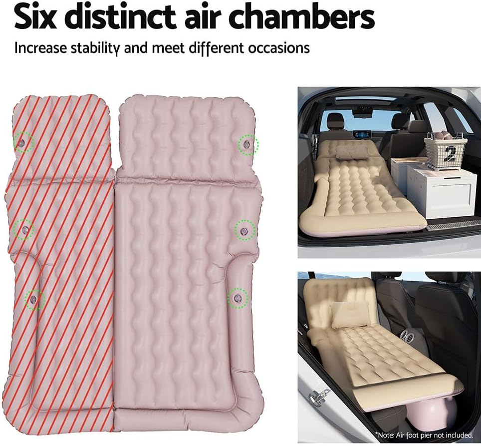Weisshorn SUV Car Air Mattress, 175 X 130Cm Inflatable Bed Folding Foldable Mattresses Back Seat, Portable Outdoor Camping Travel Chair with Carry Bag and 2 Pillows Beige image number 6