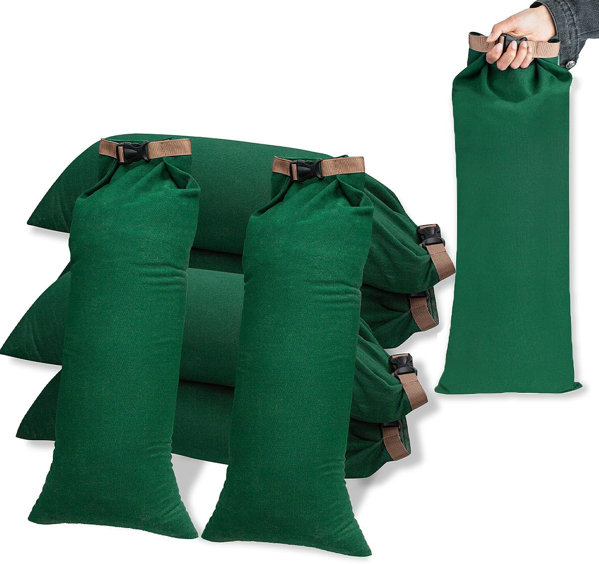 6 Pack Flood Water Barrier Sand Bags,Thickened Long Canvas Flood Protection Sandbags,Winter Bags for Swimming Pool Covers,Reusable Quick Flood Barrier for Home Flood Control image number 6