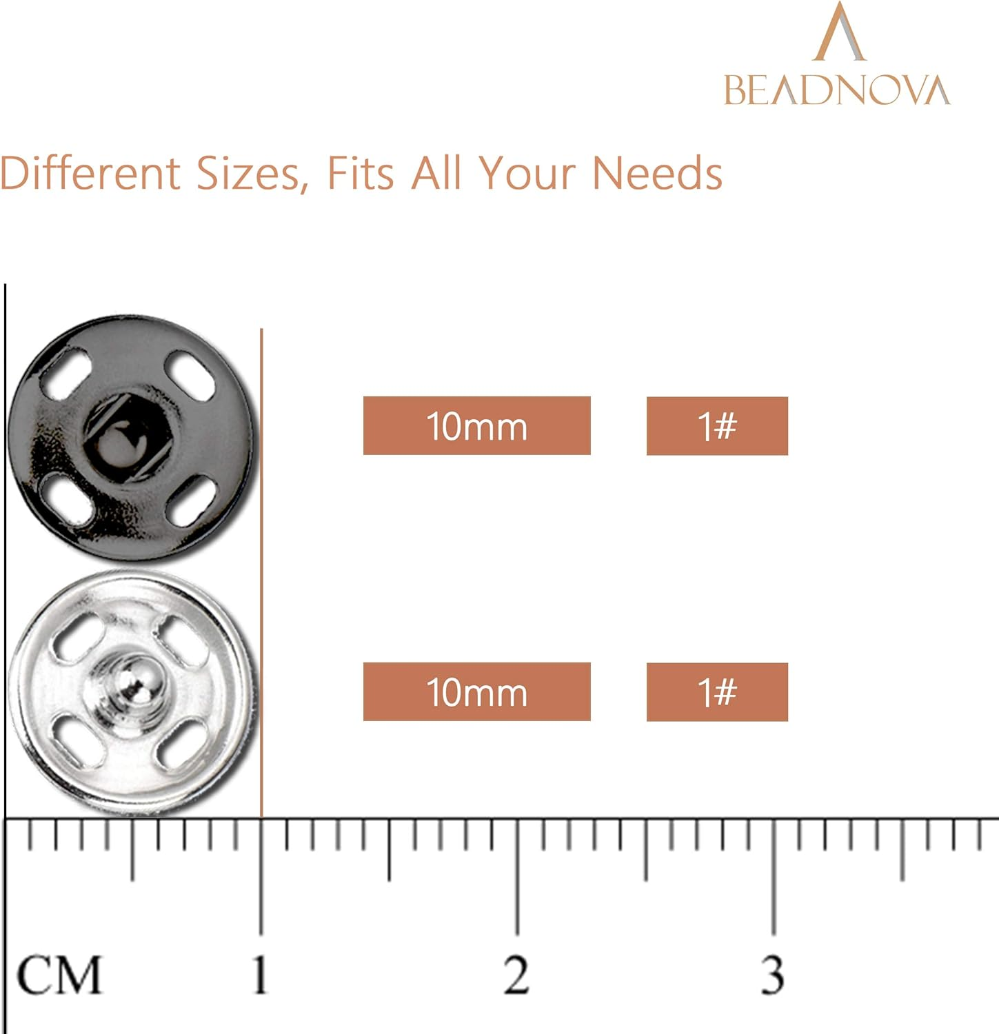 Beadnova Sew on Snaps Metalpress Buttons Snap Fasteners for Clothing (100 Sets 2 Colors) - 10Mm,Black/Silver image number 5
