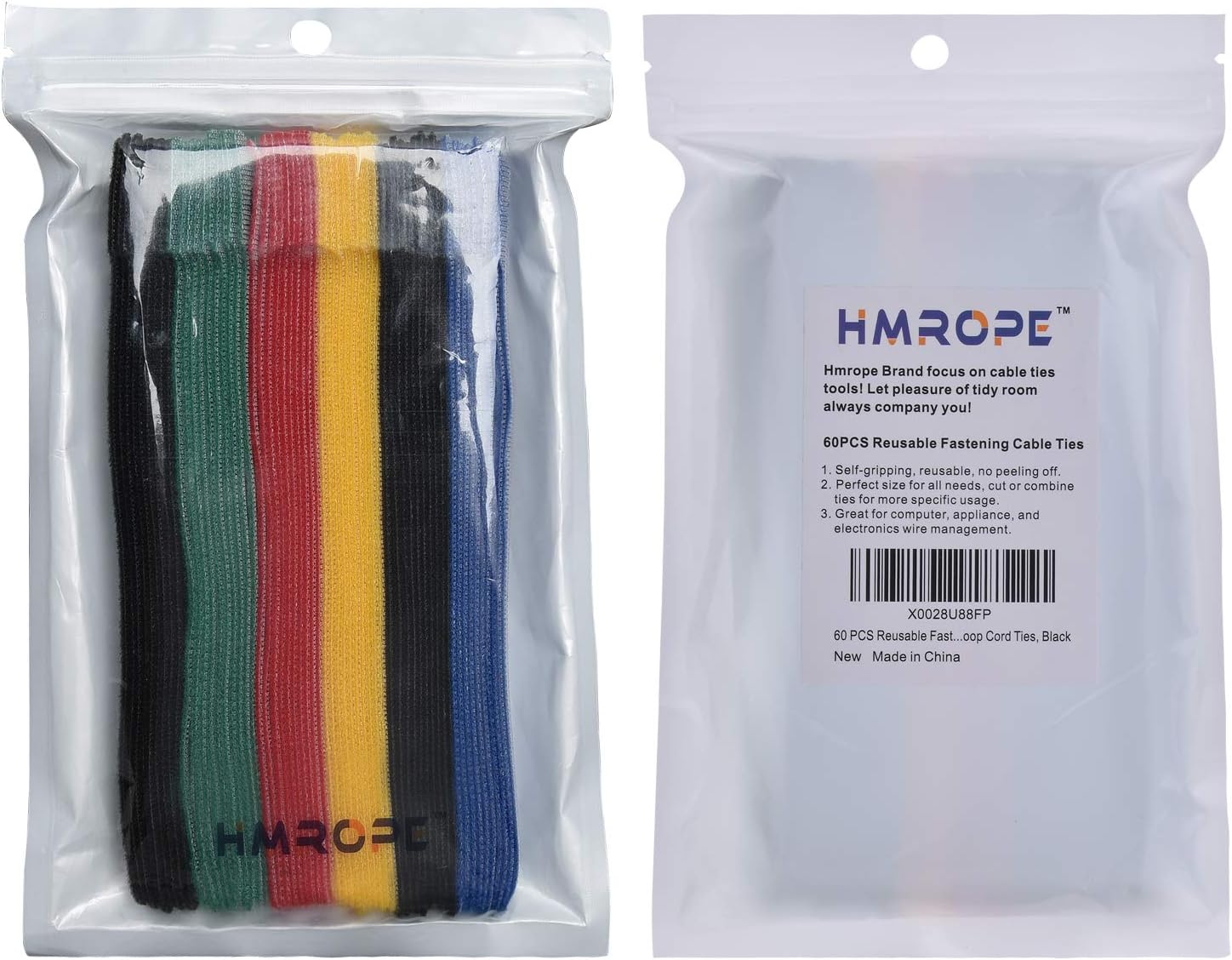 60PCS Reusable Fastening Cable Ties, 6-Inch Adjustable Cord Ties, Microfiber Hook Loop Cords Management Wire Organizer Wraps (Assorted Colors) image number 5