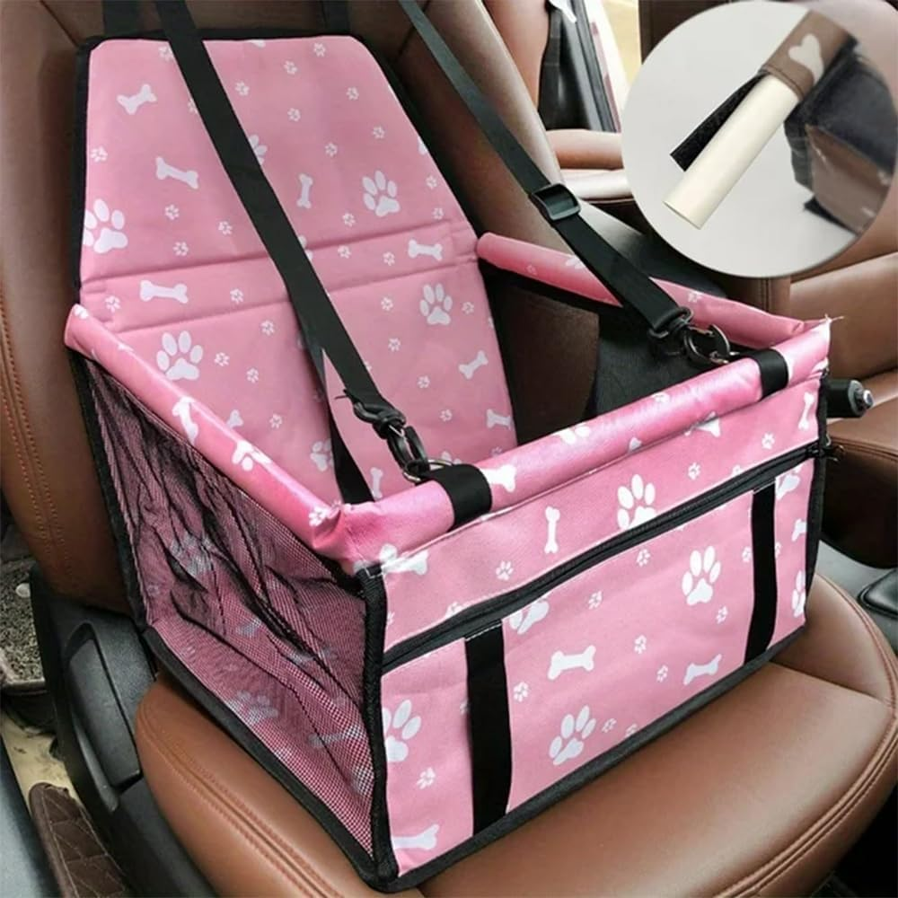 Pet Car Booster Seat, Oxford Breathable Dog Car Seat, Portable and Washable Travel Carrier Cage with Seat Belt for Dog, Cat or Other Small Pet, 40 * 37 * 22Cm, Pink image number 3