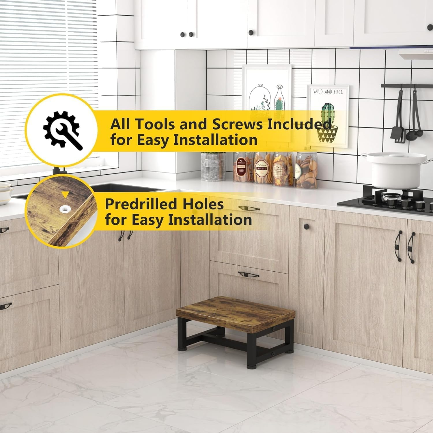 Wooden Foot One Step Stool Adult Elderly Senior Kid Toddler High Bedside Kitchen Bathroom Dorm Small Portable Chair Outdoor Modern Wide Bench Little Toilet Bathtub Metal Stair Helper Heavy Duty 6 Inch image number 3