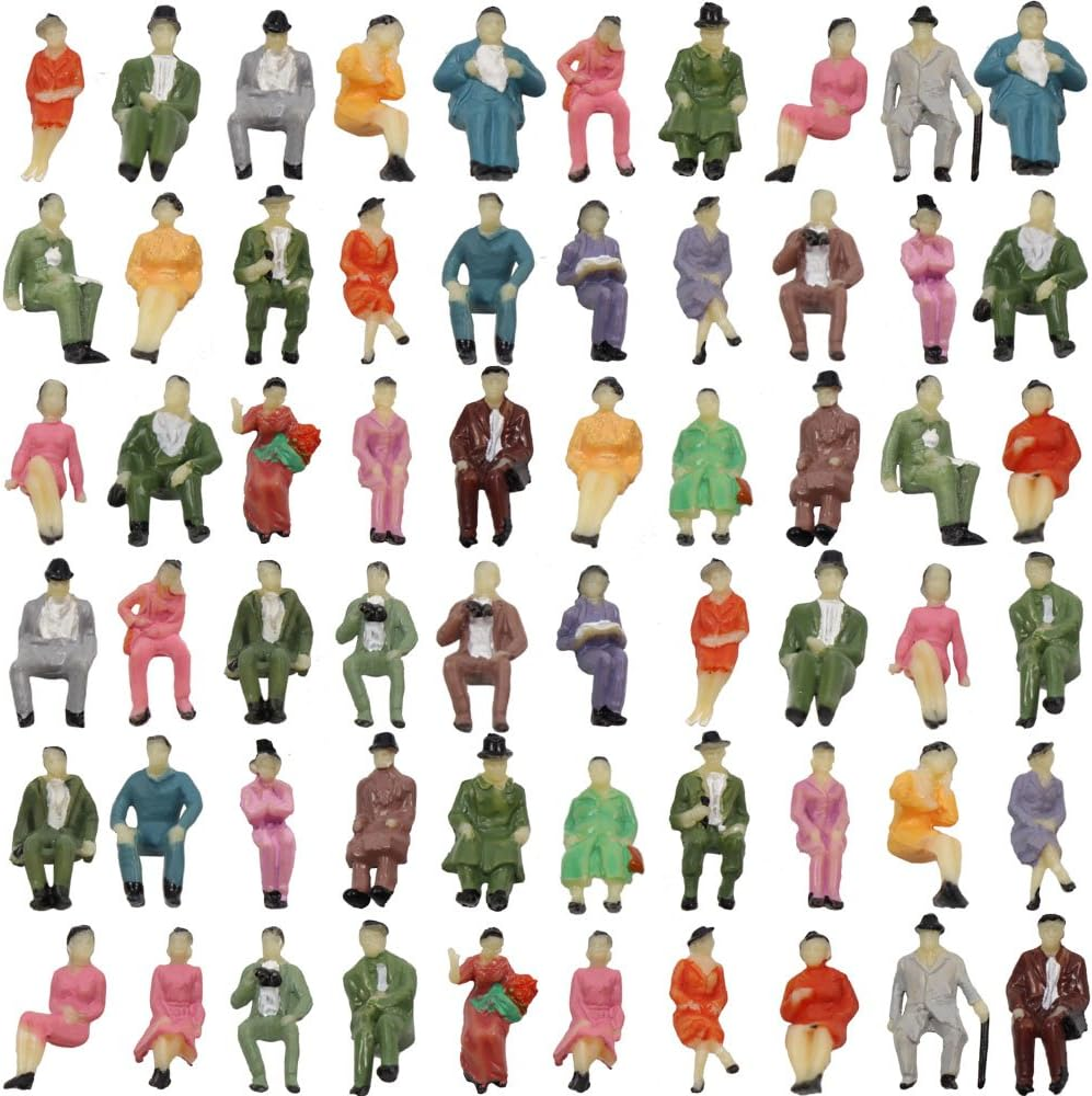60Pcs All Seated 1:87 Painted Figures Passenger HO Scale Sitting People P87S Assorted Poses Model Layout image number 2