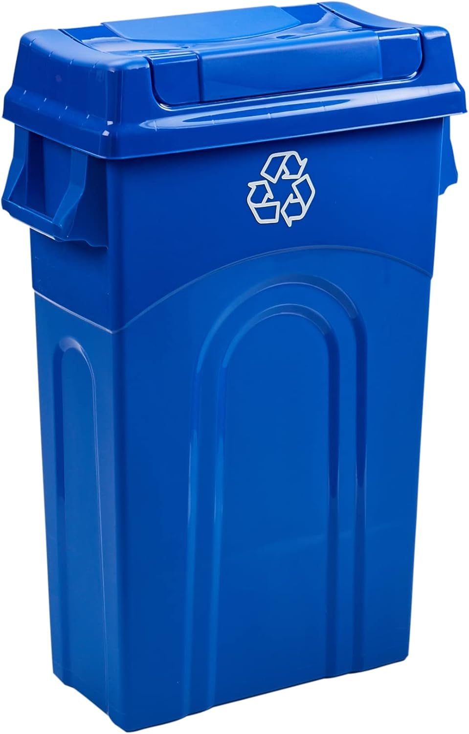 United Solutions Highboy Recycling Bin with Swing Lid, 23 Gallon, Space Saving Slim Profile and Easy Bag Removal, Handles for Easy Carrying, Indoor/Outdoor Use, Recycle Blue