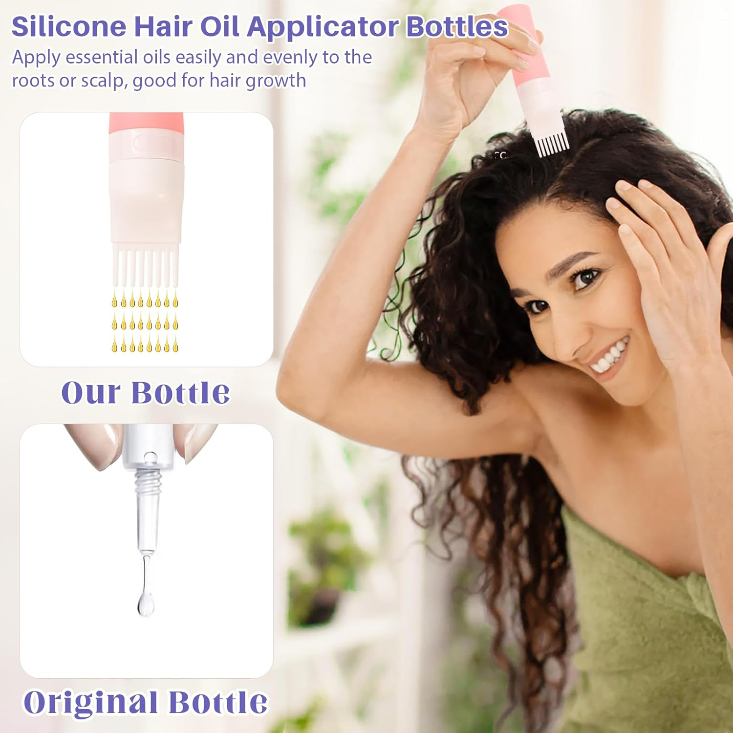 DUAIU Scalp Massage Brush with Hair Oil Applicator, 2 Pieces Silicone Head Massage Brush and 1 Piece Hair Oil Applicator, Massage Brush Hair Applicator Bottle Hair Kit Hair Growth Accelerate - Pink/Blue image number 5