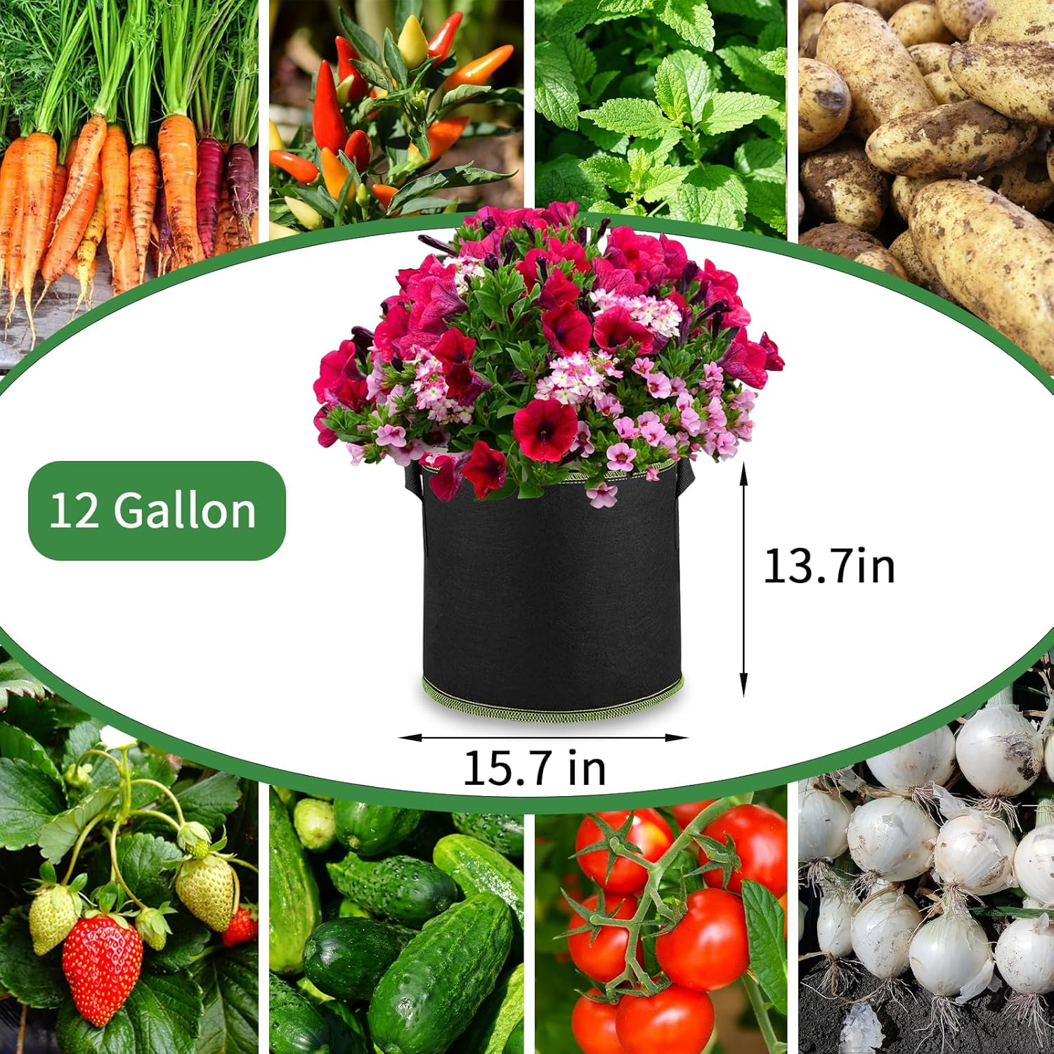 5-Pack Plant Grow Bags, Heavy Duty Nonwoven Aeration Fabric Pots, Reusable Garden Planter Pots for Vegetables, Flowers, Plants (12 Gallon) image number 4