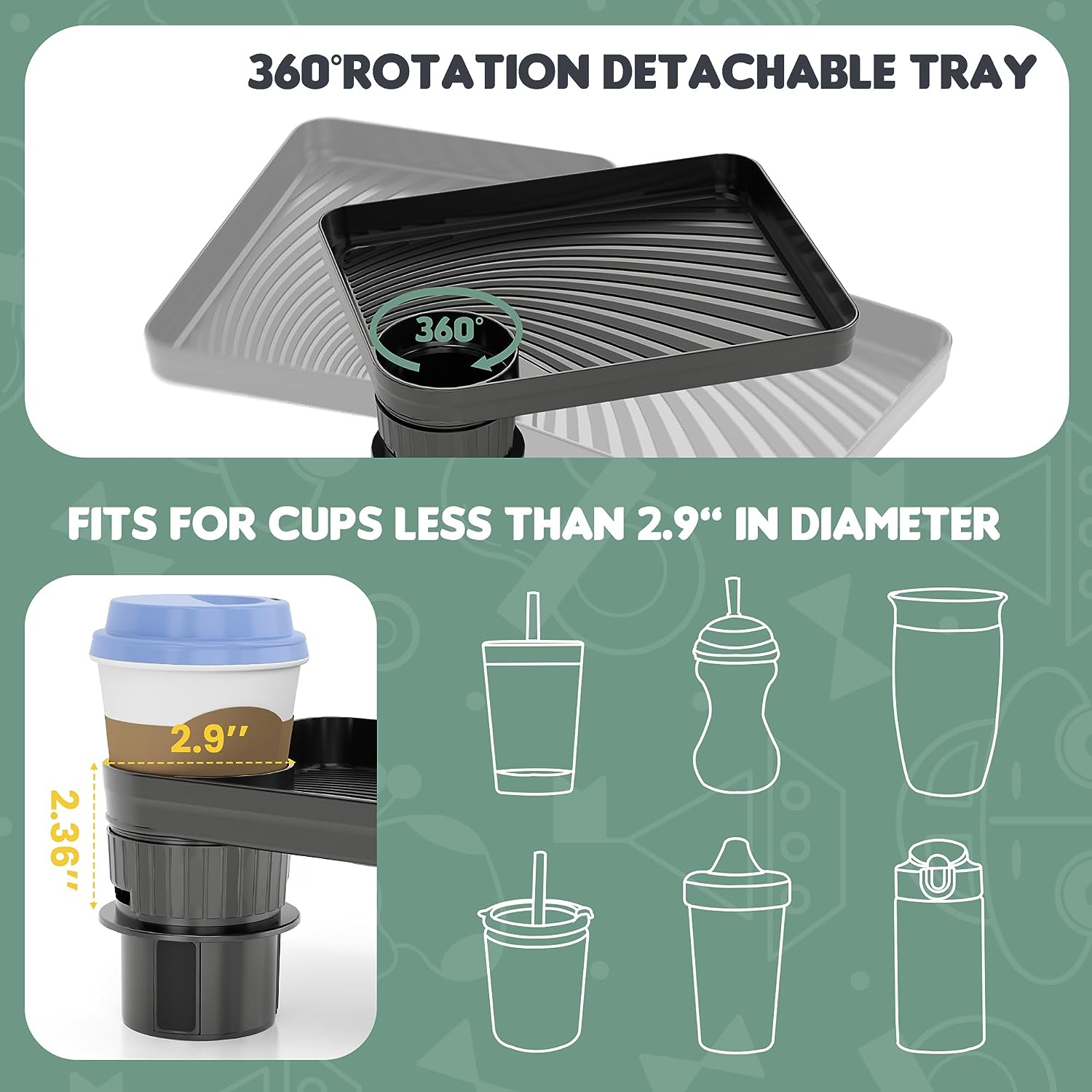 Car Seat Tray for Kids Car Seat Tray with Expandable Base for Snacks, Toys, Books, Entertainment Kids Travel Essentials Fits Most Cup Holders (1)