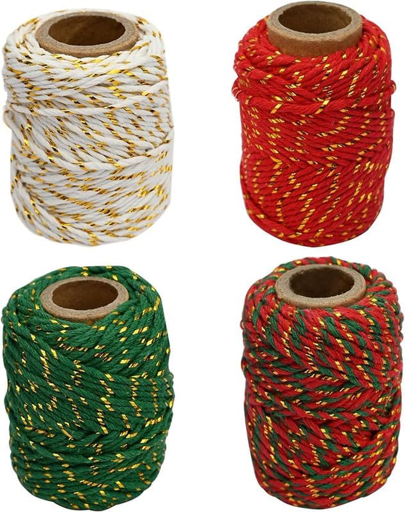 Christmas Cotton String Twine Rope for Gift Wrapping, 4 Rolls Baker Twine Packing Cord, Candy Ribbon image number 4