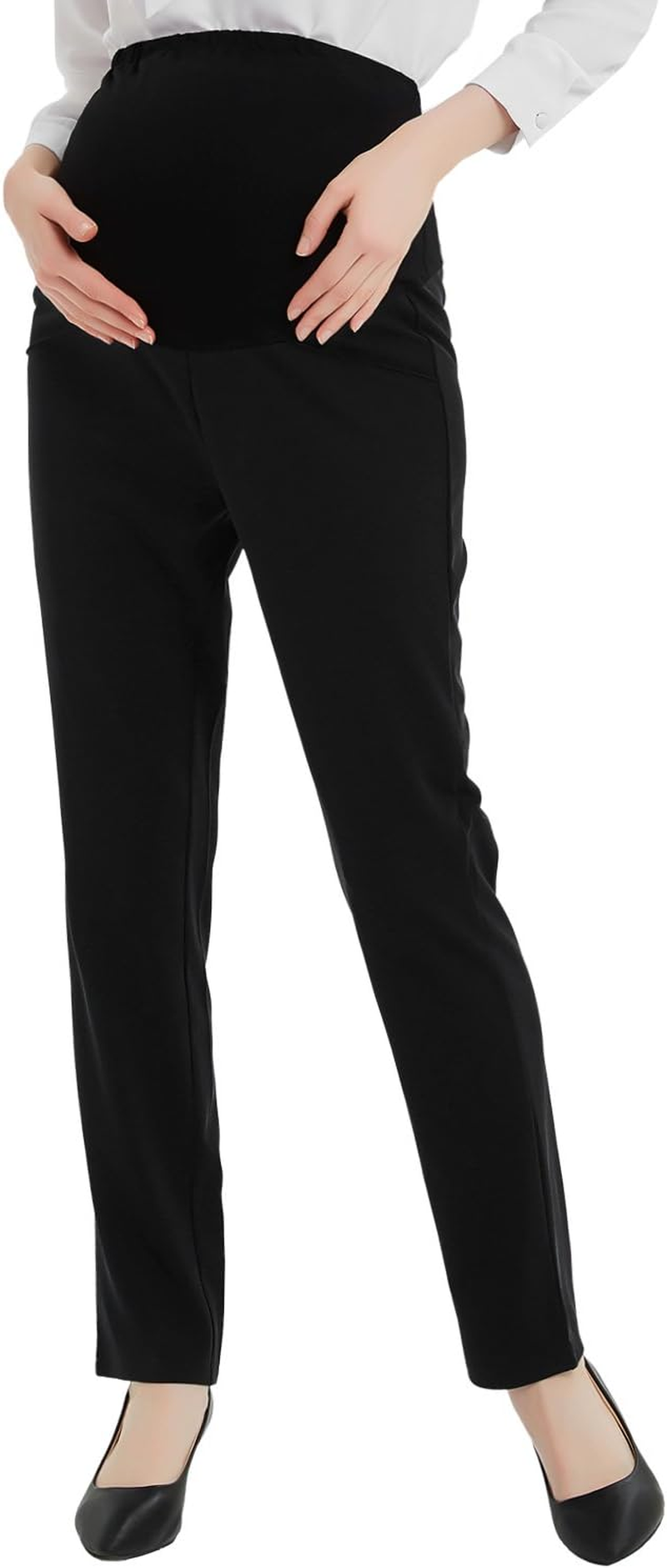 Maternity Dress Pants Flattering Work Long Pants Stretch Slim Fitted Maternity Clothes Trousers Black L