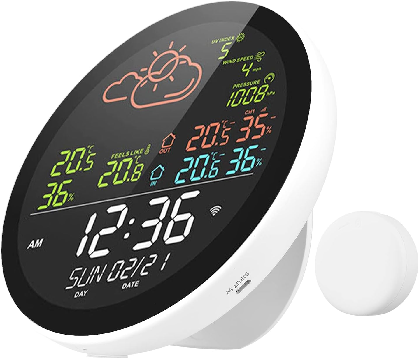 RAYWE Tuya Wifi Smart Weather Station with Clock Indoor and Outdoor Temperature&Humidity Meter Multifunctional Large Color Screen Weather Clock Temp.&Humidity Gauge with 1 Sensor image number 4