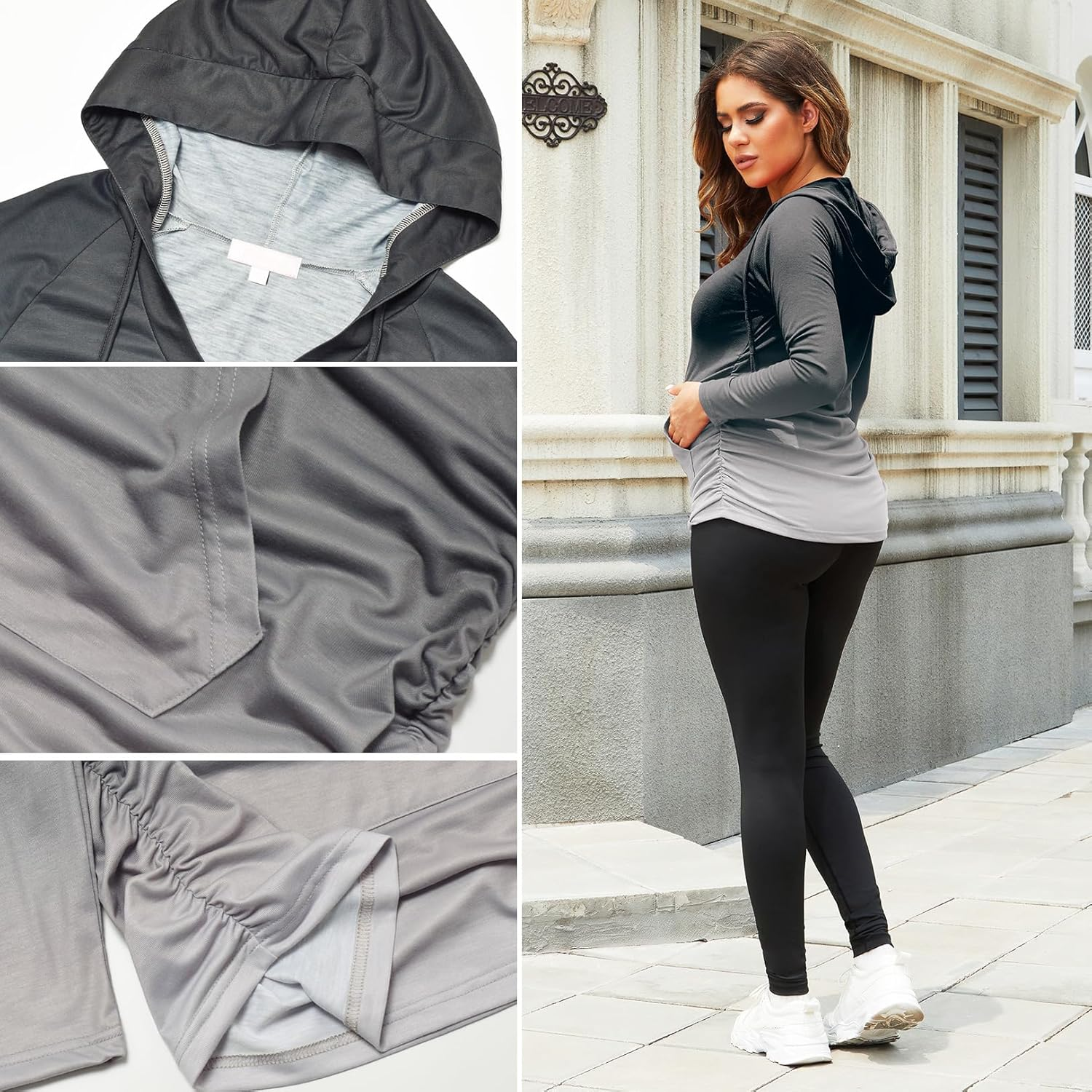 Maternity Hoodie Long Sleeves Shirt Casual Vneck Top Pregnancy Sweatshirt Tunics image number 5