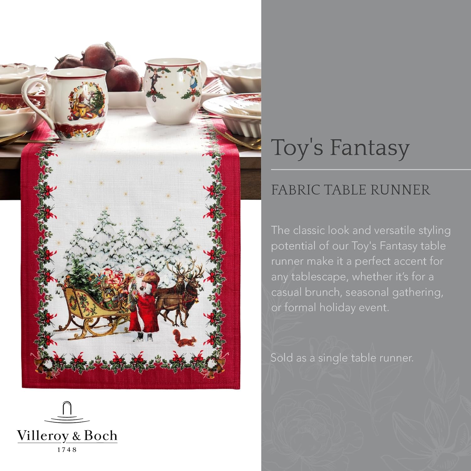 Elrene Home Fashions Villeroy & Boch Toy'S Fantasy Holiday Engineered Table Runner, 13"X70", Multi image number 3