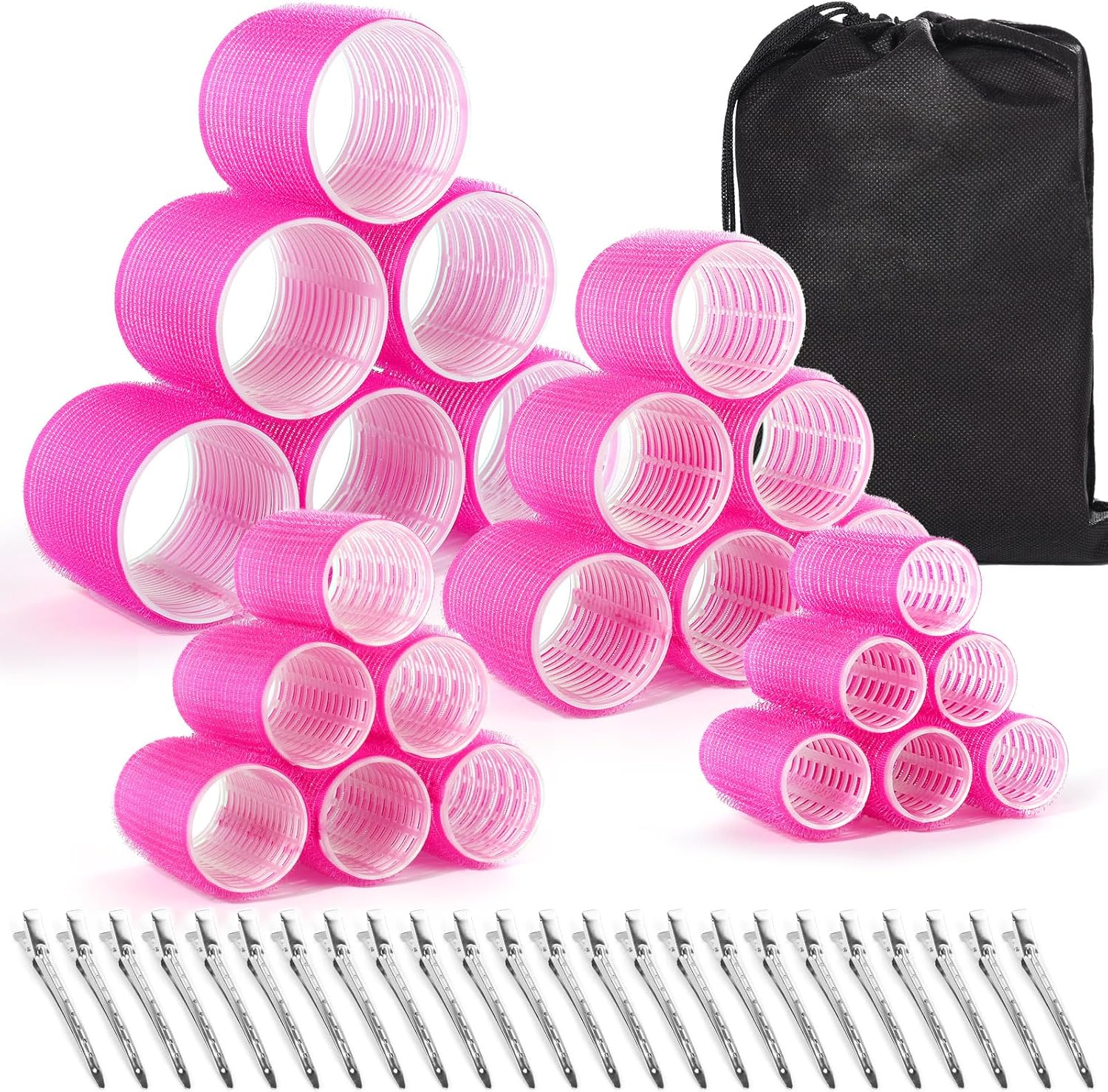 Shynek Rollers Hair Curlers 48 Pcs Set with 24Pcs Hair Rollers 4 Sizes (6 Jumbo Rollers/6 Large Rollers/6 Medium Rollers/6 Small Rollers) and 24 Pcs Hair Clips for Long Medium Short Hair (Black)