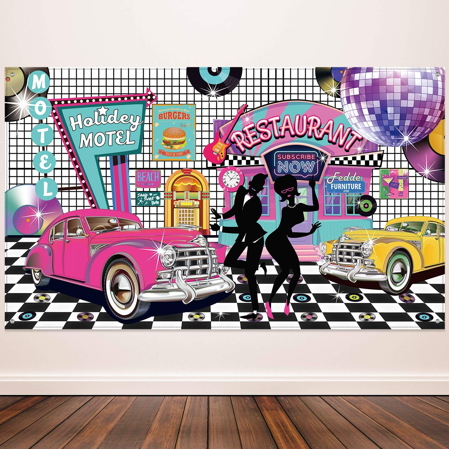 50'S Theme Party Decorations Rock and Roll Party Backdrop Party Banner Classic 50S Backdrop Banner for 1950'S Party Decorations, 72.8 X 43.3 Inch image number 5