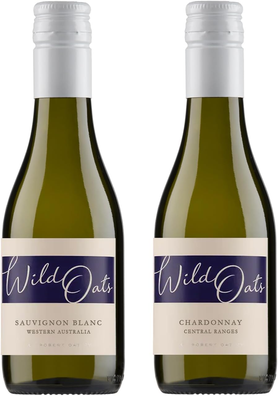 A Little Luxury Wild Oats Piccolo Wine Gift Hamper: Shiraz & Cabernet Merlot or Sauvignon Blanc & Chardonnay, Byron Bay Lemon Macadamia Cookies & Brookfarm Oven Roasted Premium Nuts Entertainer Mix (187Ml, Sauvignon Blanc & Chardonnay)